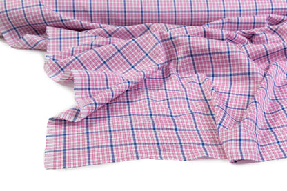 Checked Italian Linen Viscose Blend - Pink / Blue / White