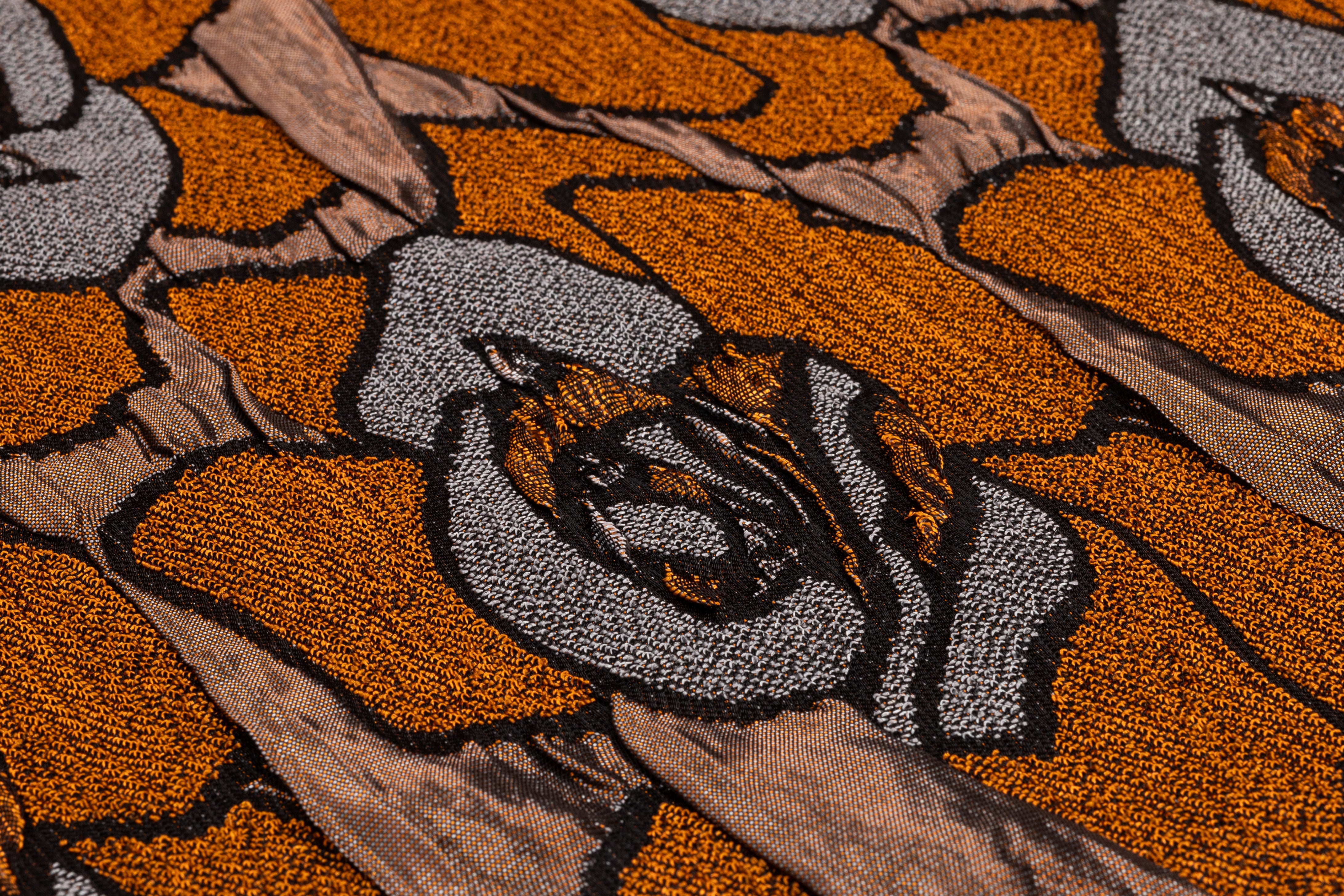 Floral Crushed Italian Stretch Brocade - Copper / Brown / Gray