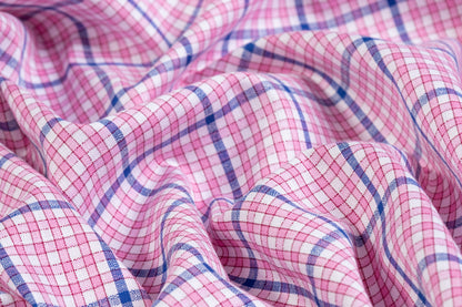 Checked Italian Linen Viscose Blend - Pink / Blue / White
