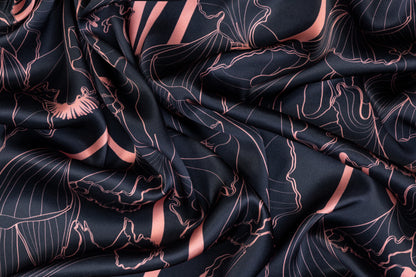 Abstract Italian Silk Charmeuse - Navy and Pink