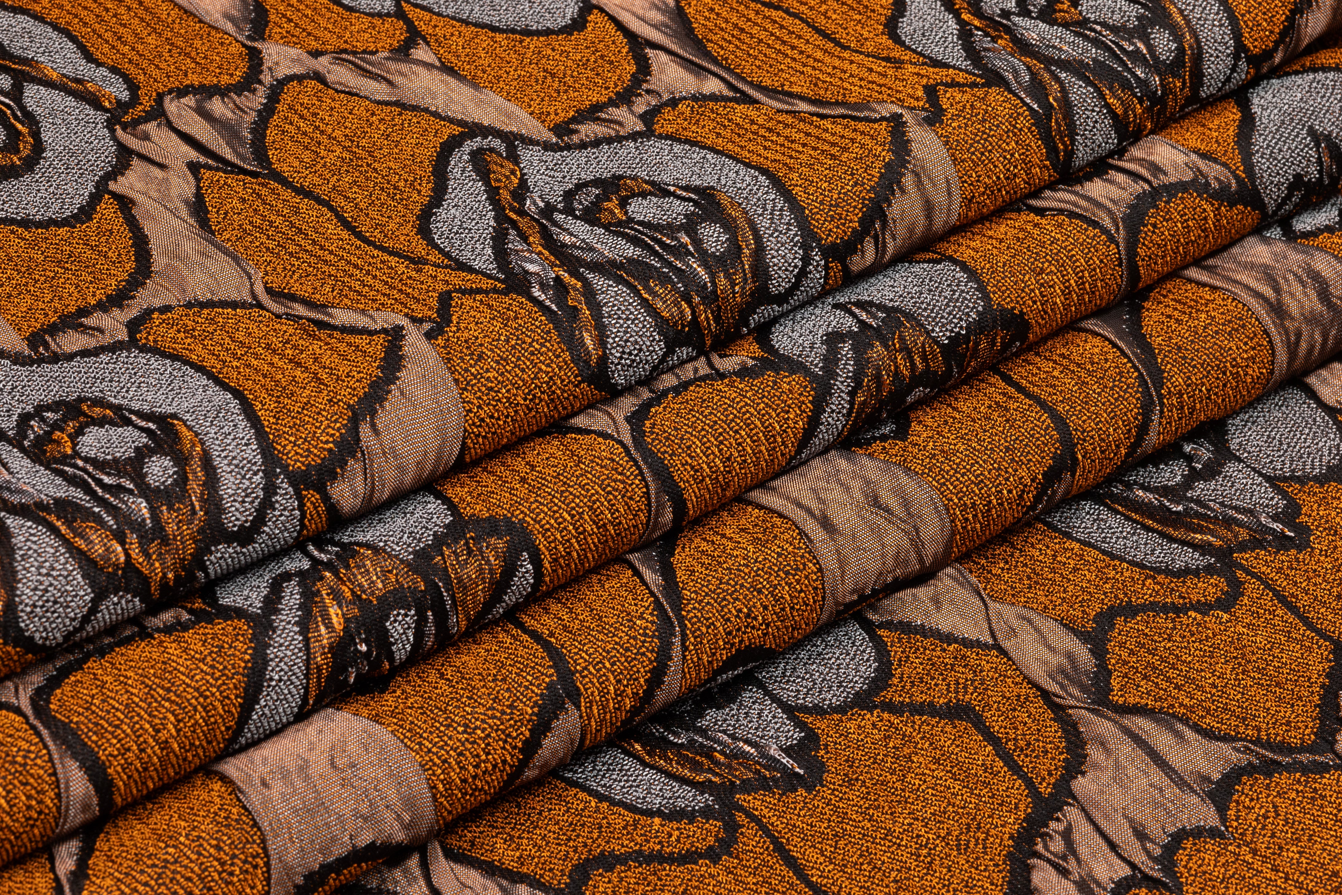 Floral Crushed Italian Stretch Brocade - Copper / Brown / Gray