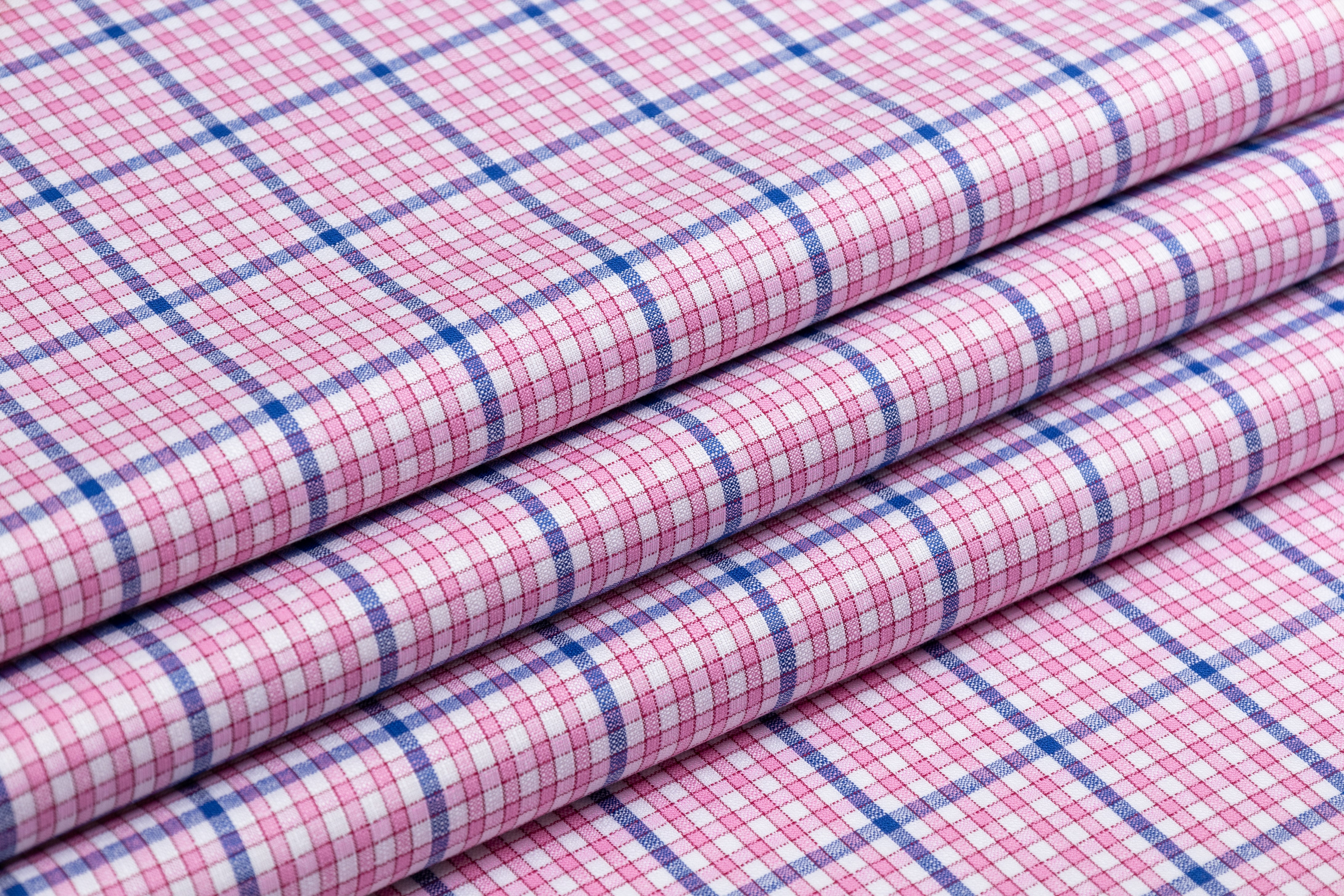 Checked Italian Linen Viscose Blend - Pink / Blue / White