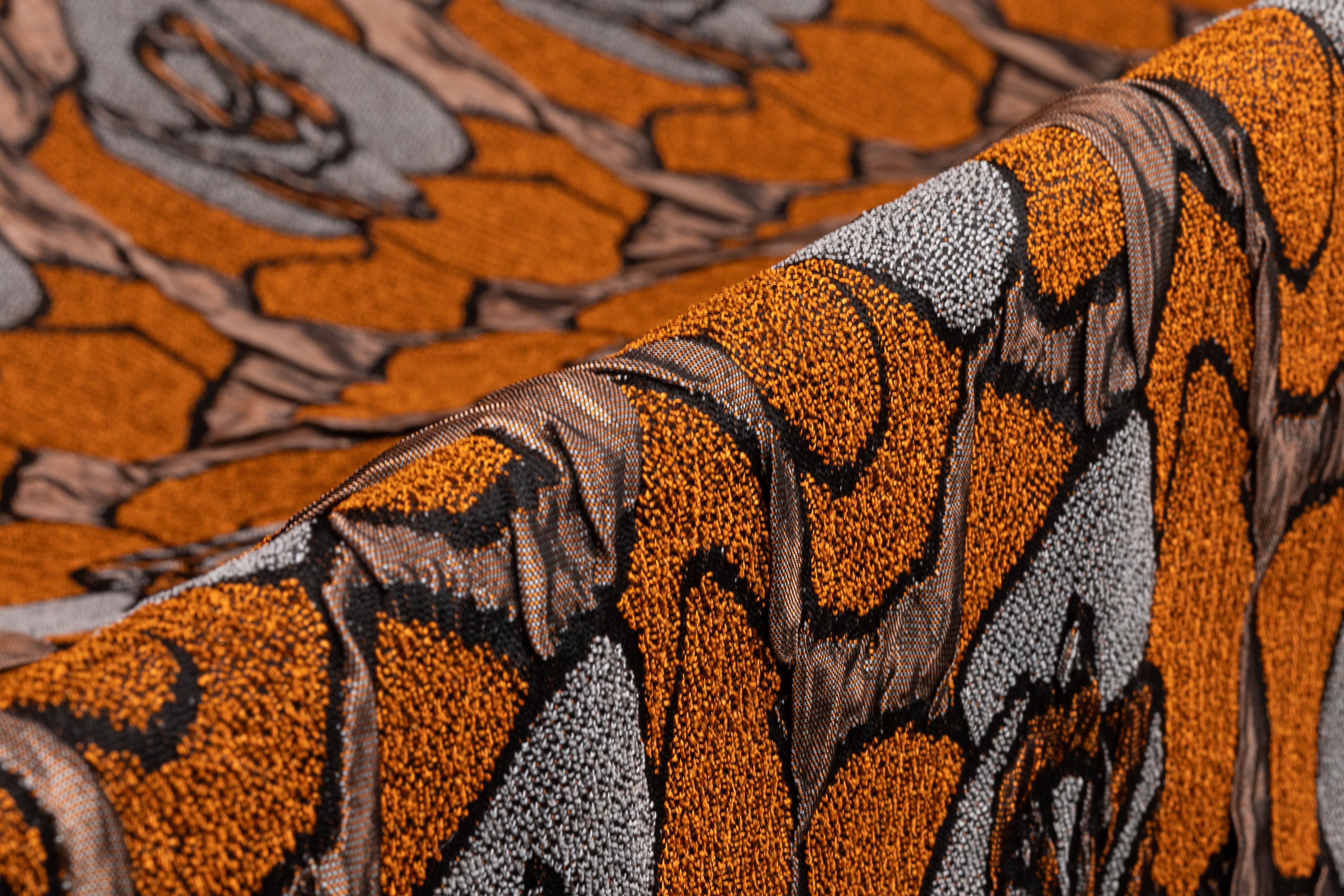 Floral Crushed Italian Stretch Brocade - Copper / Brown / Gray
