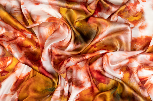 Tie-Dye Print Italian Silk Charmeuse - Orange