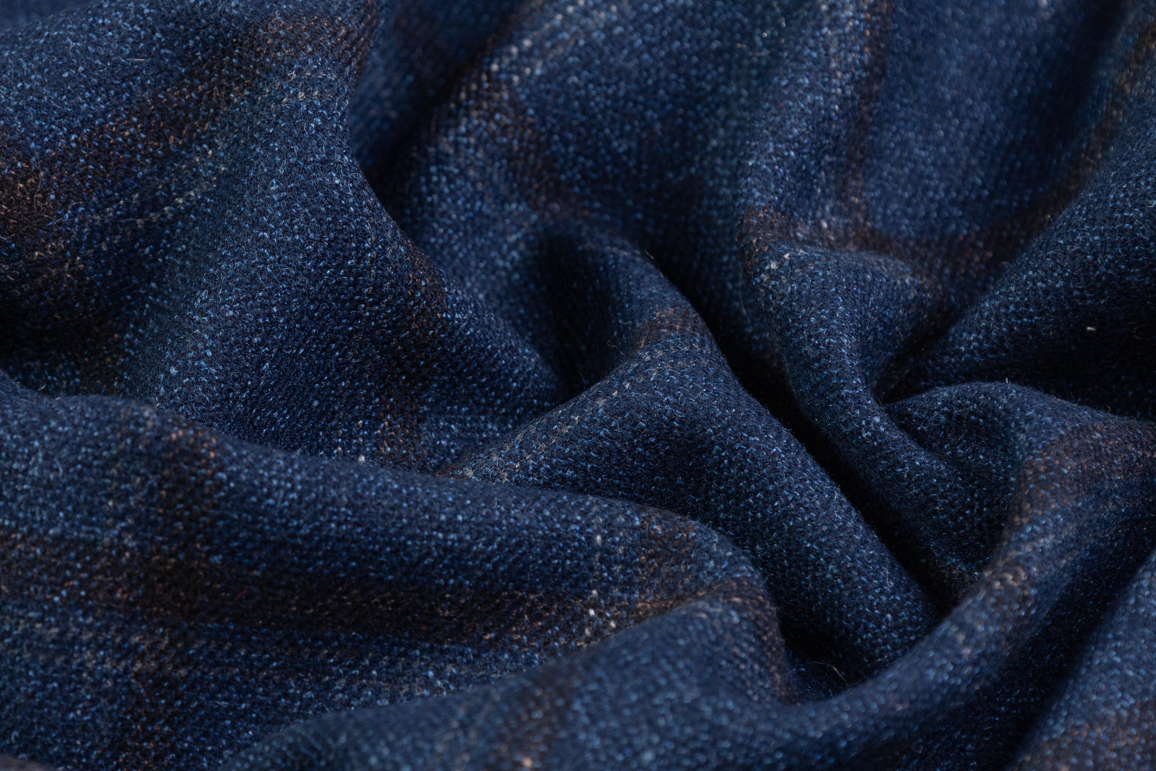 Vitale Barberis Canonico - Checked Italian Silk Wool Linen Suiting - Blue / Brown