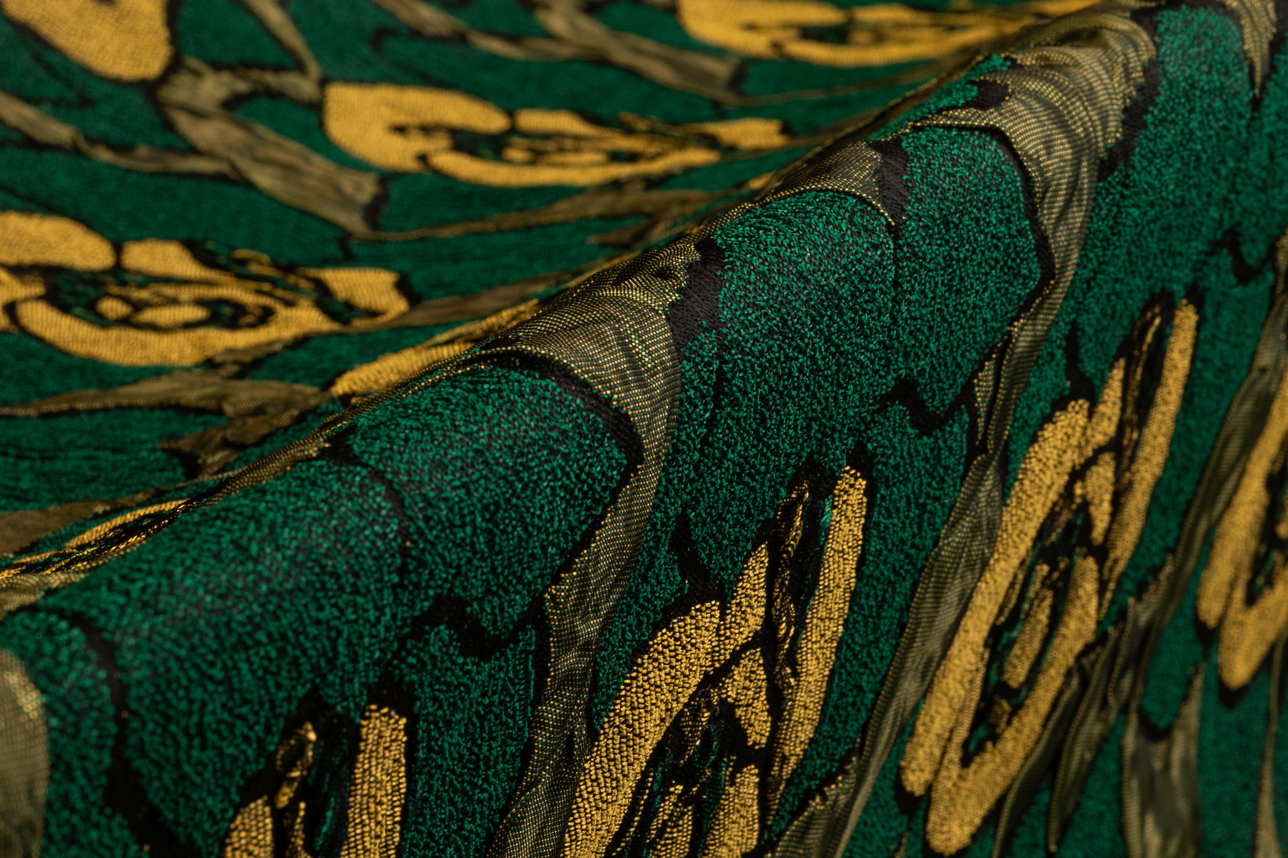 Floral Crushed Italian Stretch Brocade - Green / Gold