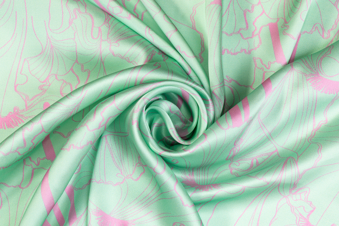 Abstract Italian Silk Charmeuse - Mint Green and Pink