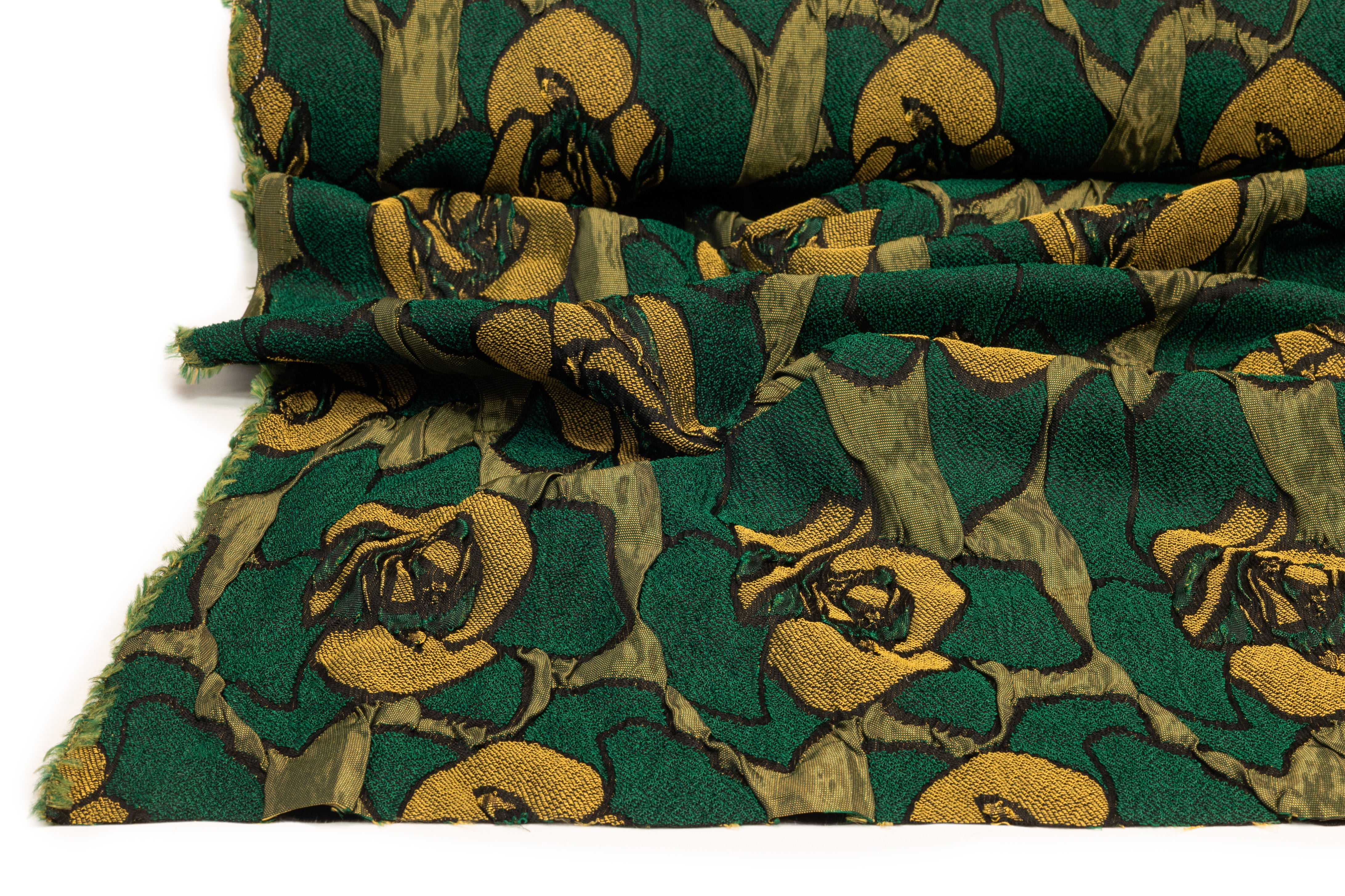 Floral Crushed Italian Stretch Brocade - Green / Gold