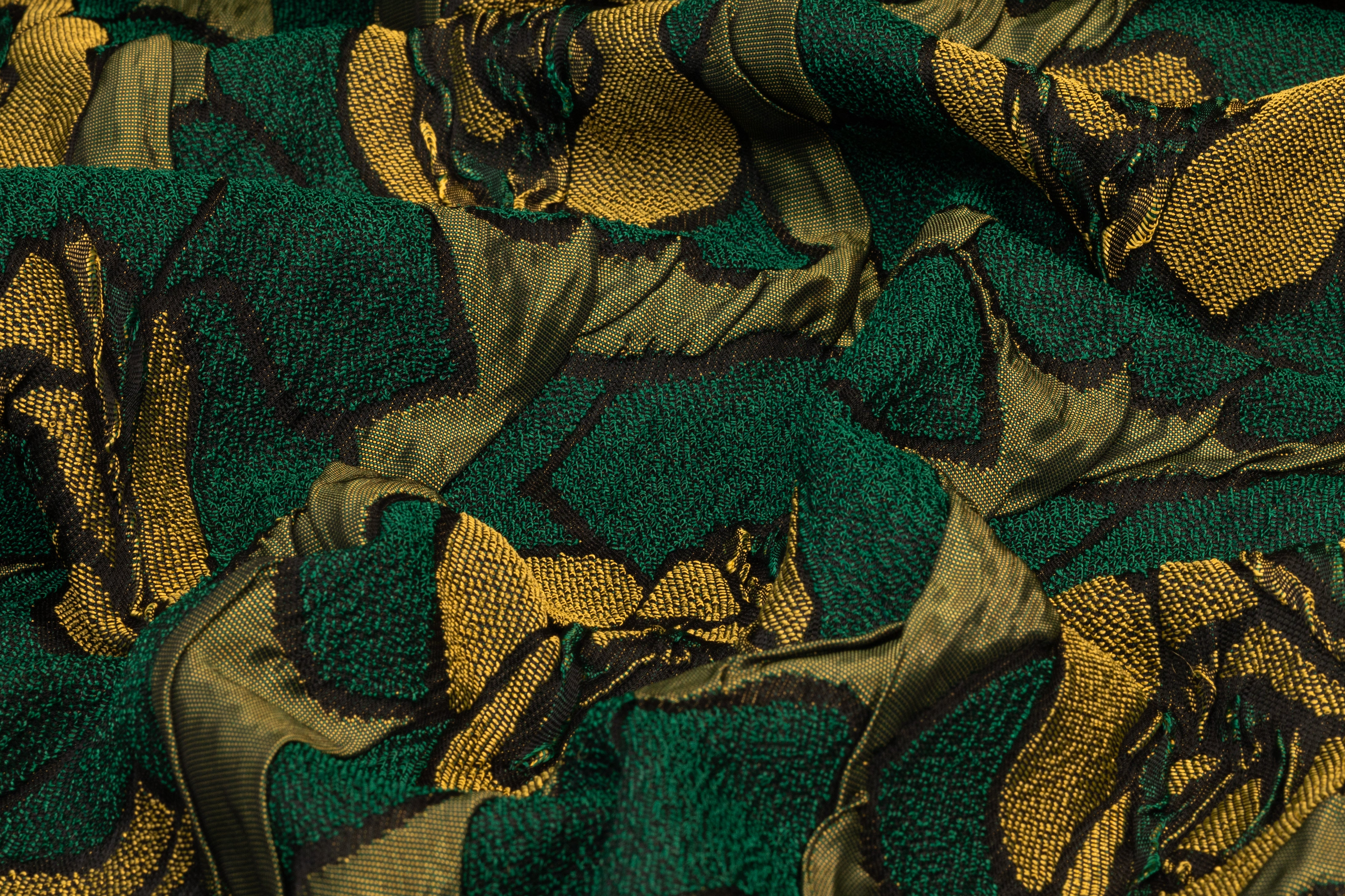 Floral Crushed Italian Stretch Brocade - Green / Gold