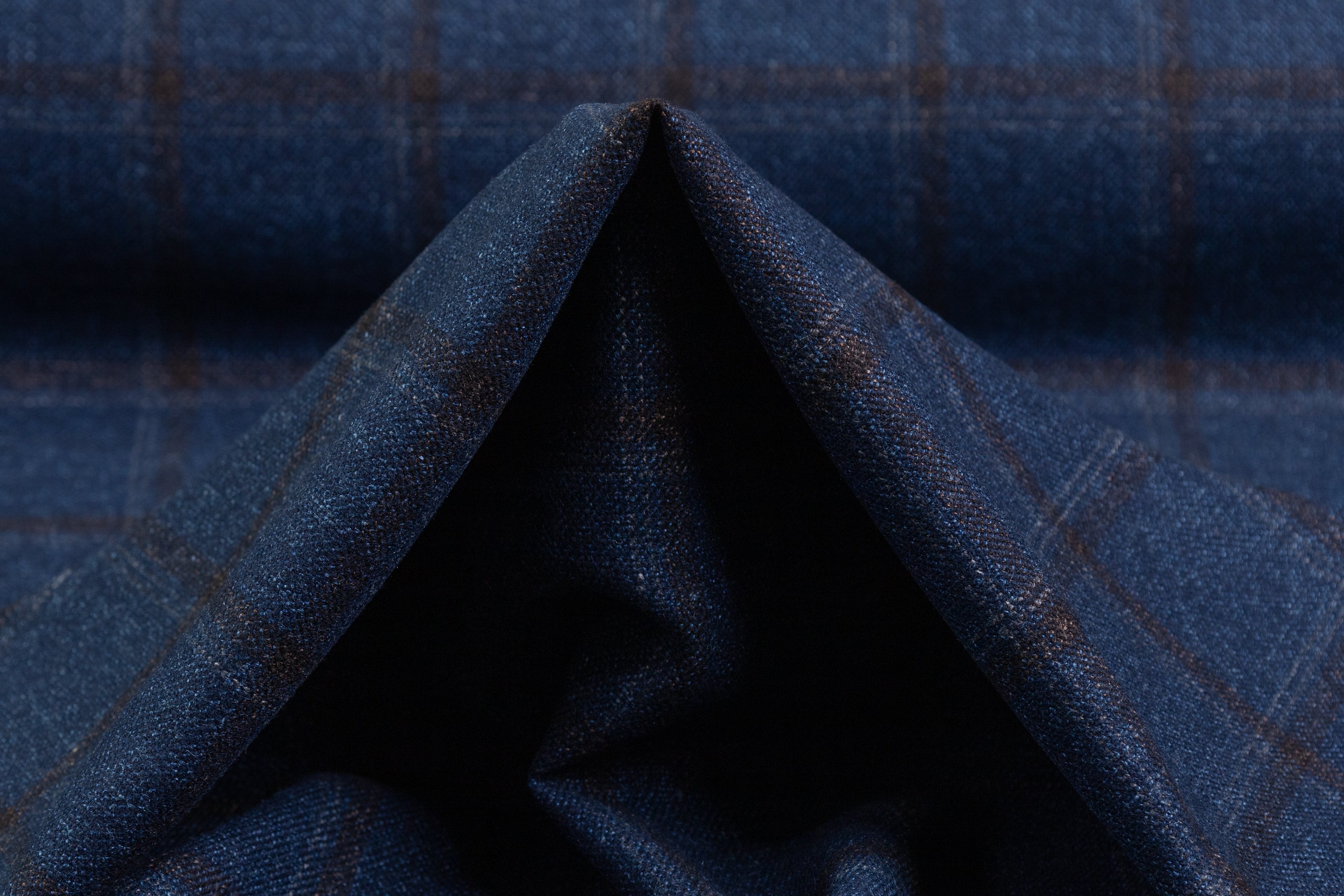 Vitale Barberis Canonico - Checked Italian Silk Wool Linen Suiting - Blue / Brown