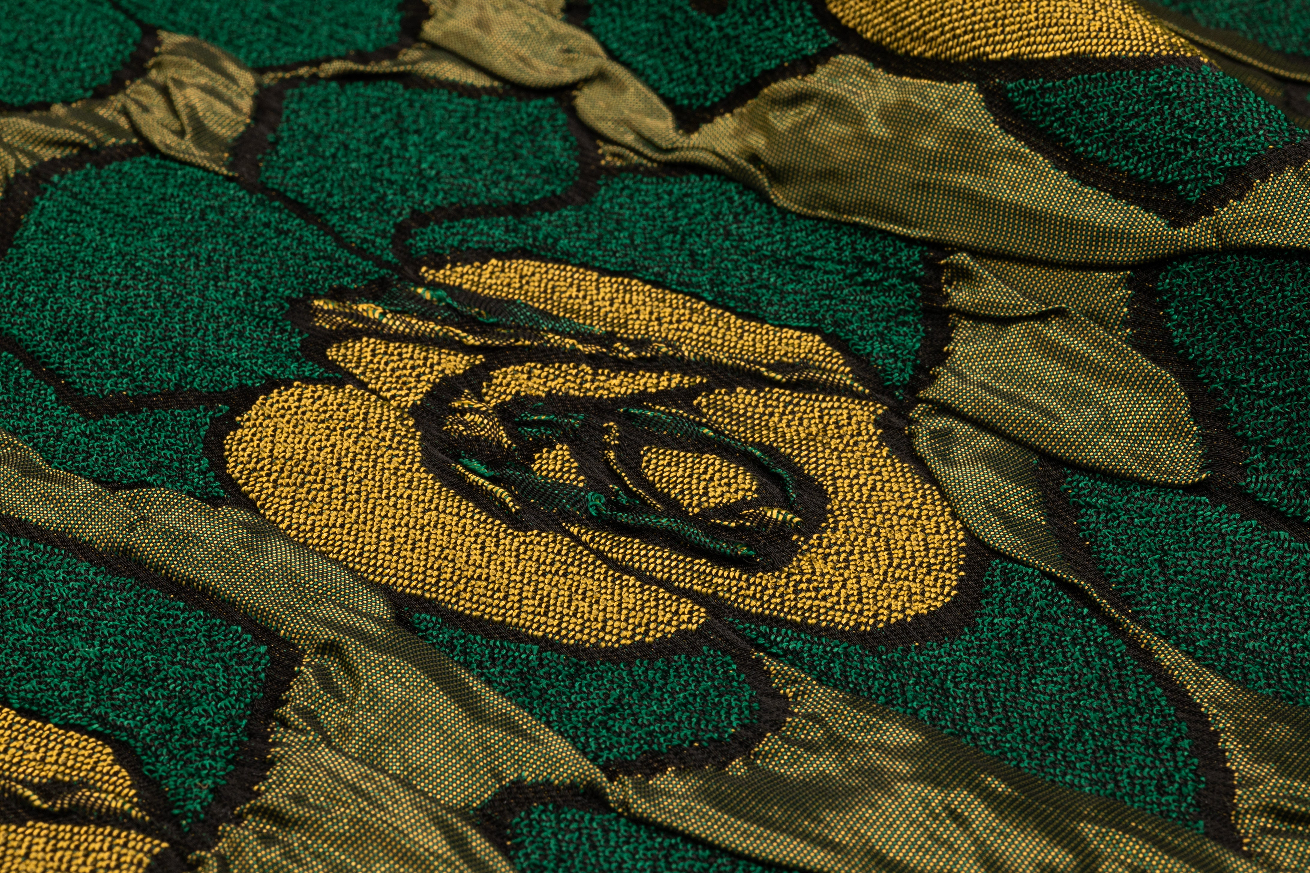 Floral Crushed Italian Stretch Brocade - Green / Gold