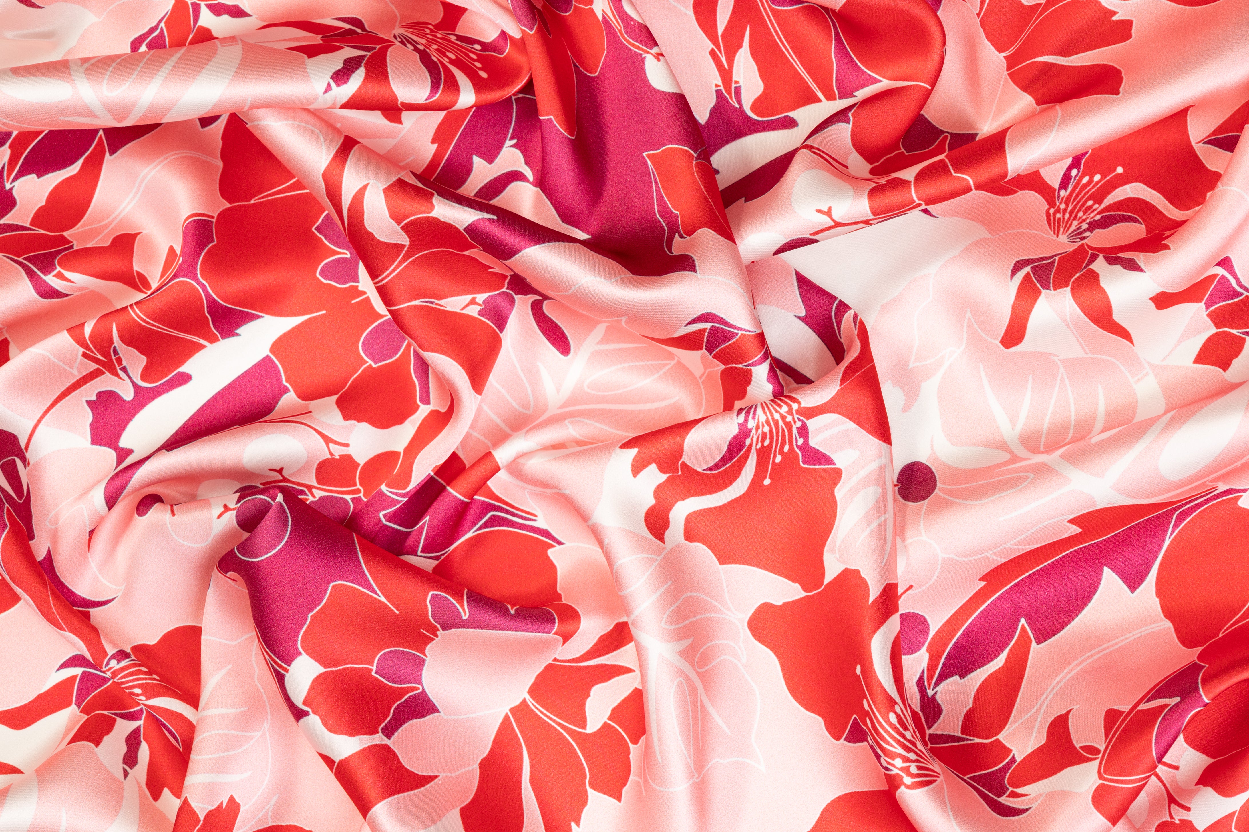 Floral Italian Silk Charmeuse - Magenta