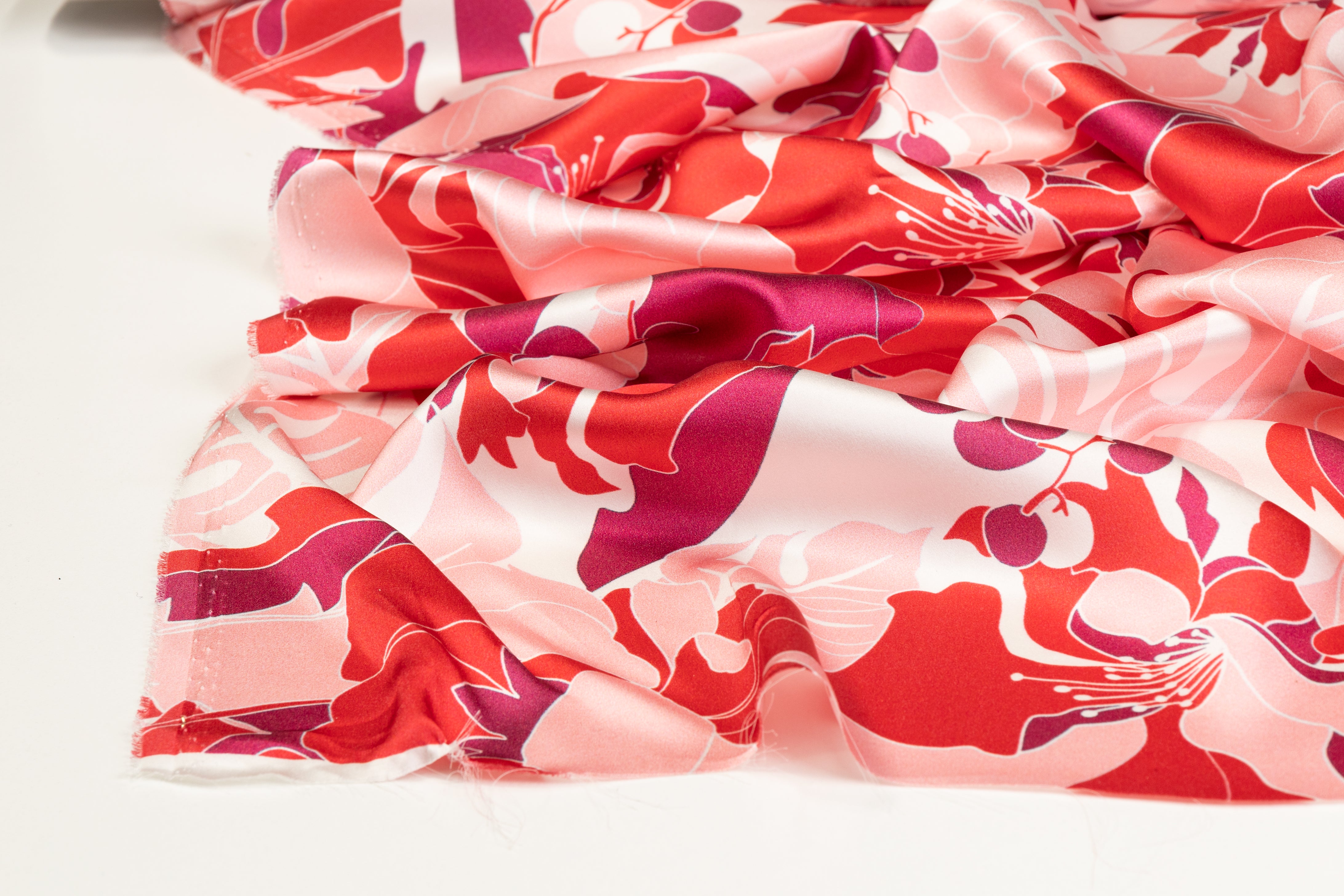 Floral Italian Silk Charmeuse - Magenta