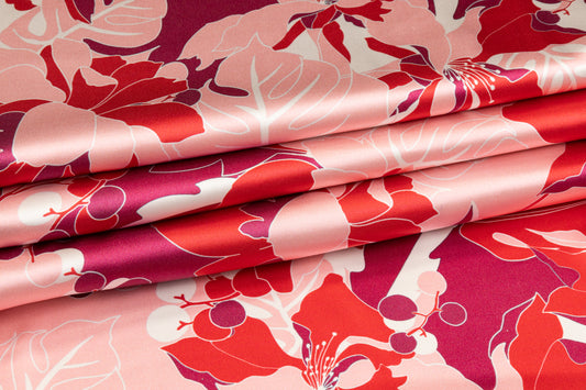 Floral Italian Silk Charmeuse - Magenta