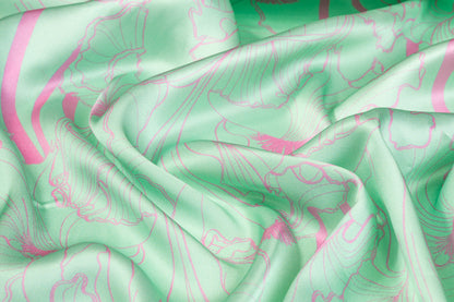 Abstract Italian Silk Charmeuse - Mint Green and Pink