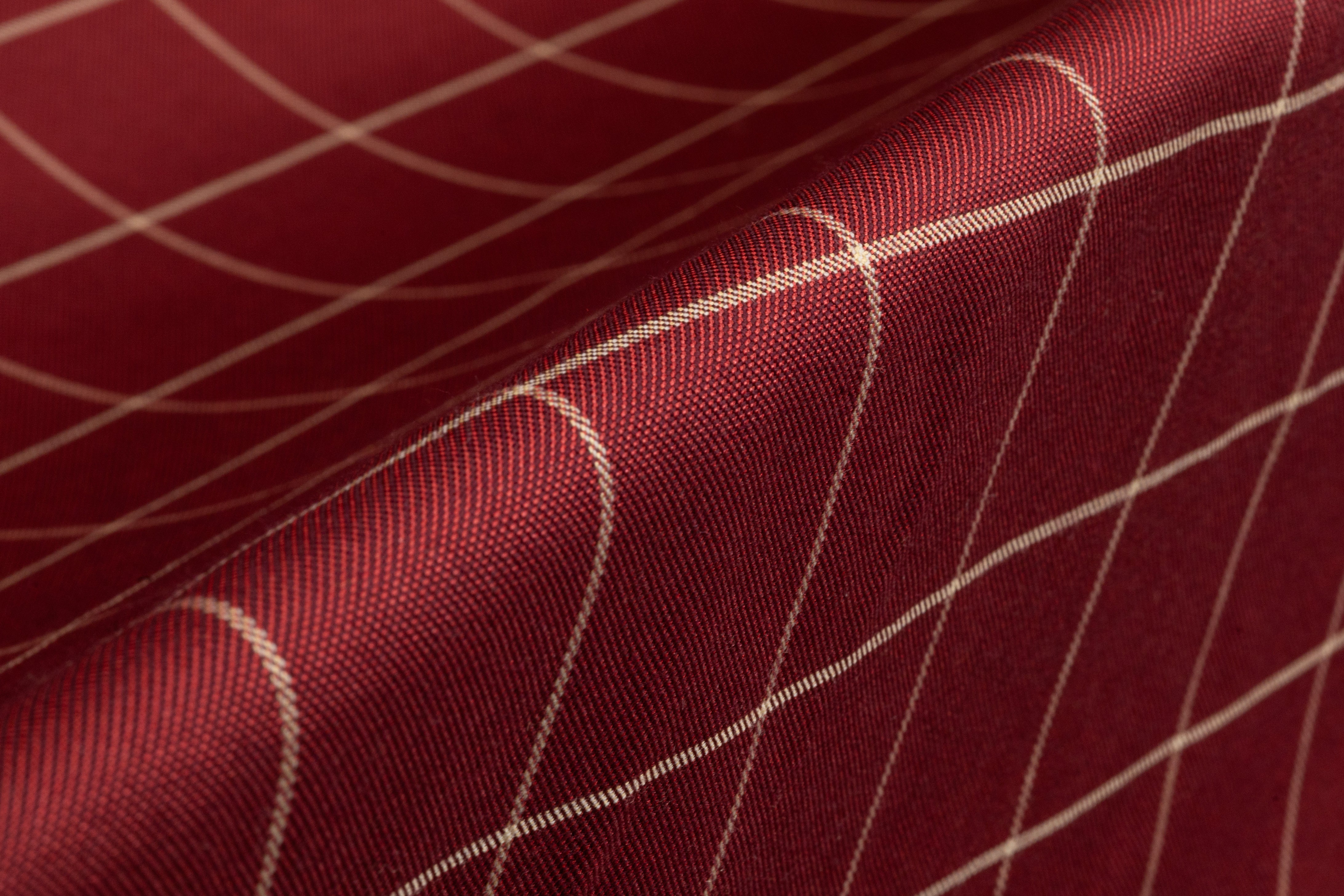 Windowpane Italian Silk and Wool Suiting - Maroon / Beige