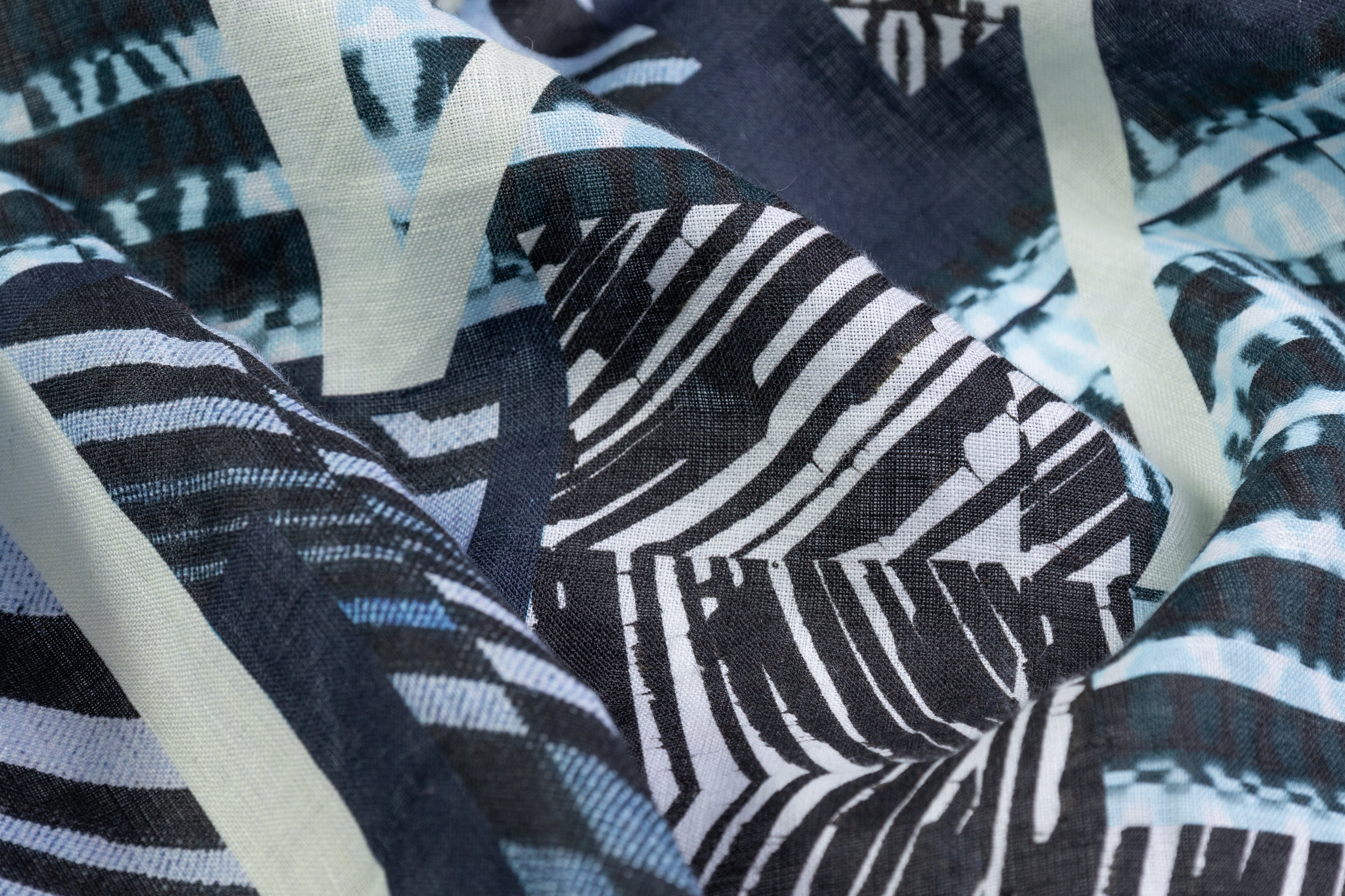 Abstract Geometric Italian Linen - Blue