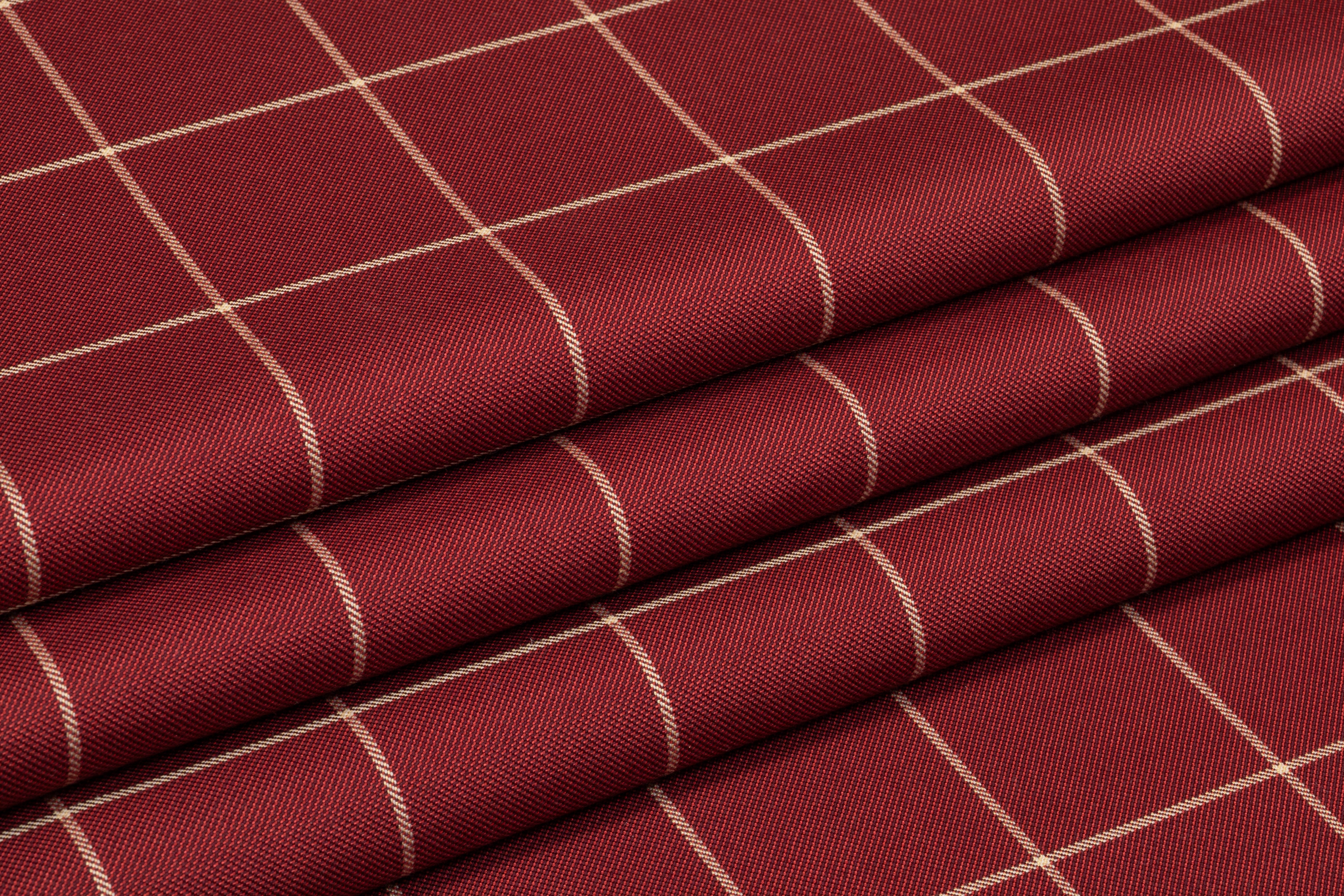 Windowpane Italian Silk and Wool Suiting - Maroon / Beige