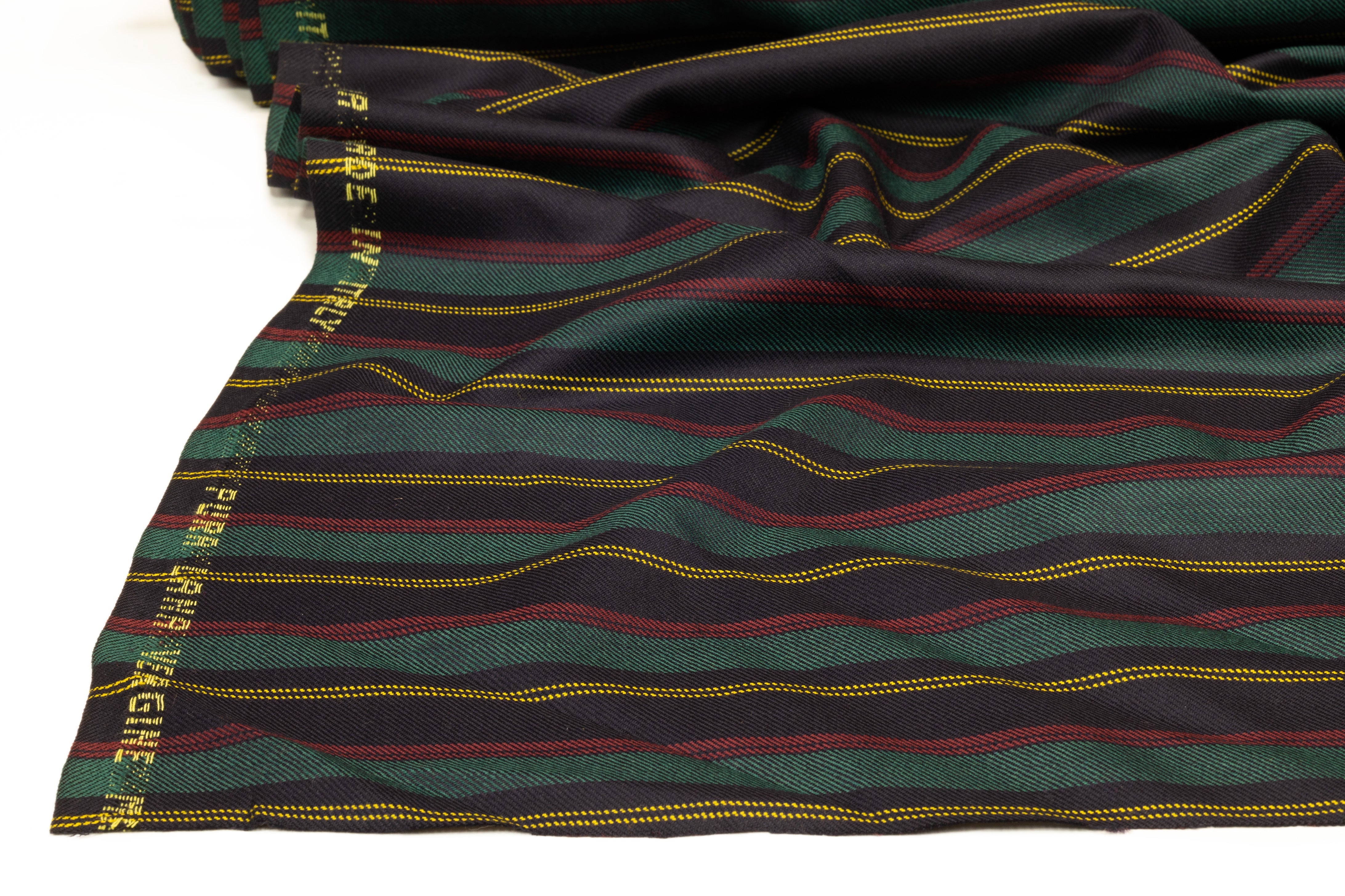 Striped Italian Wool Suiting - Navy / Deep Jade
