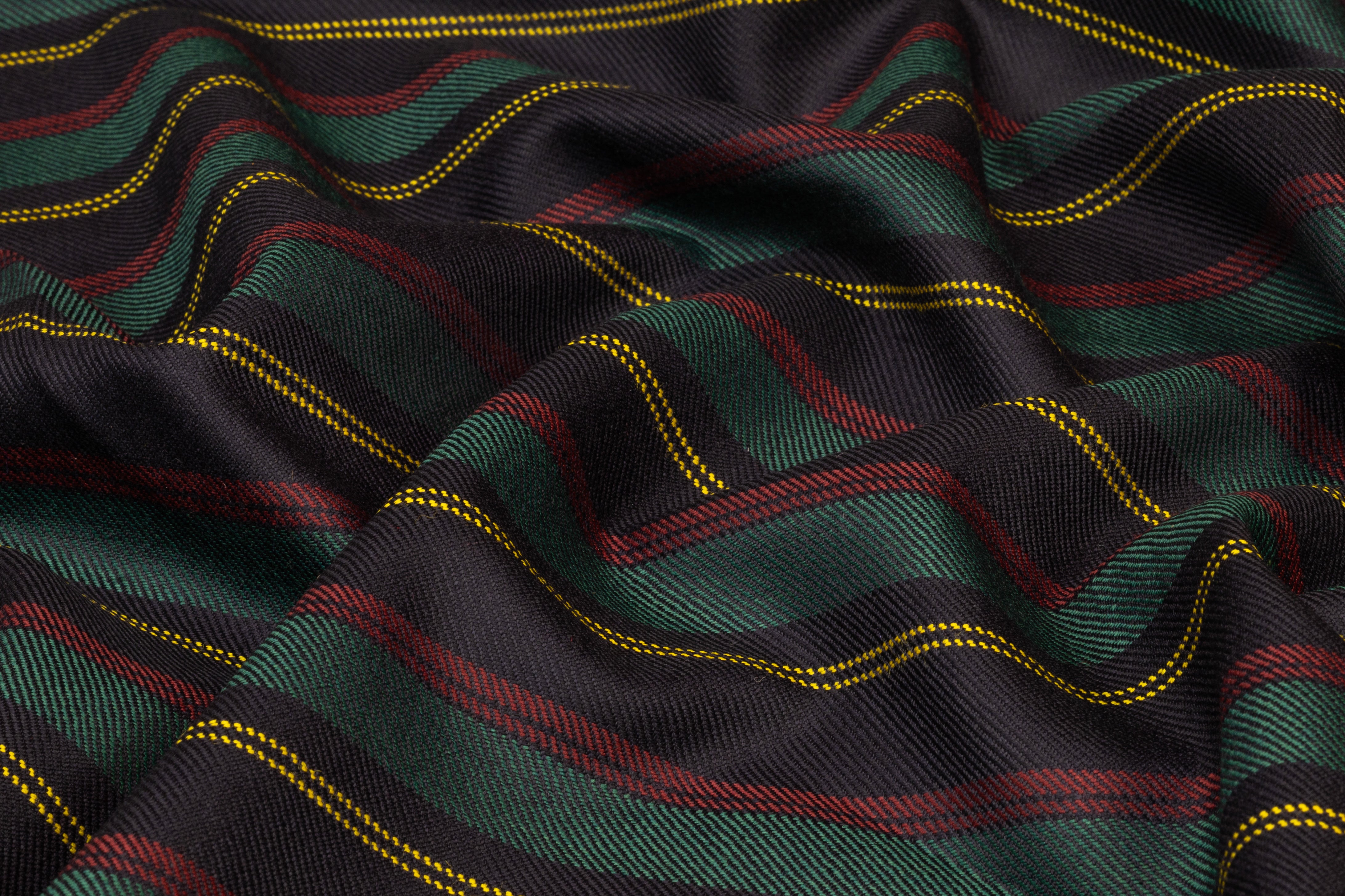 Striped Italian Wool Suiting - Navy / Deep Jade
