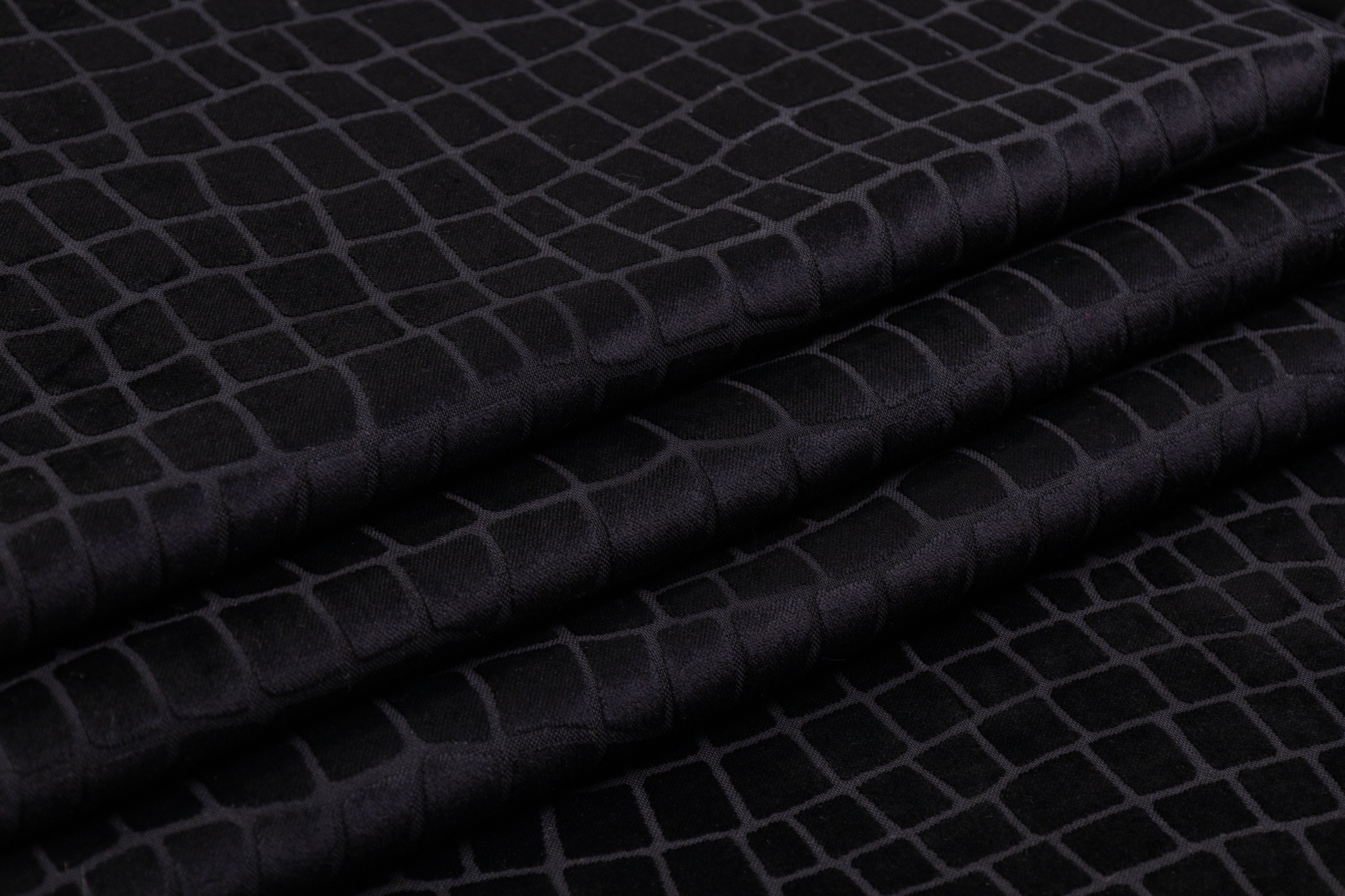 Crocodile Italian Silk Viscose Cut Velvet - Black