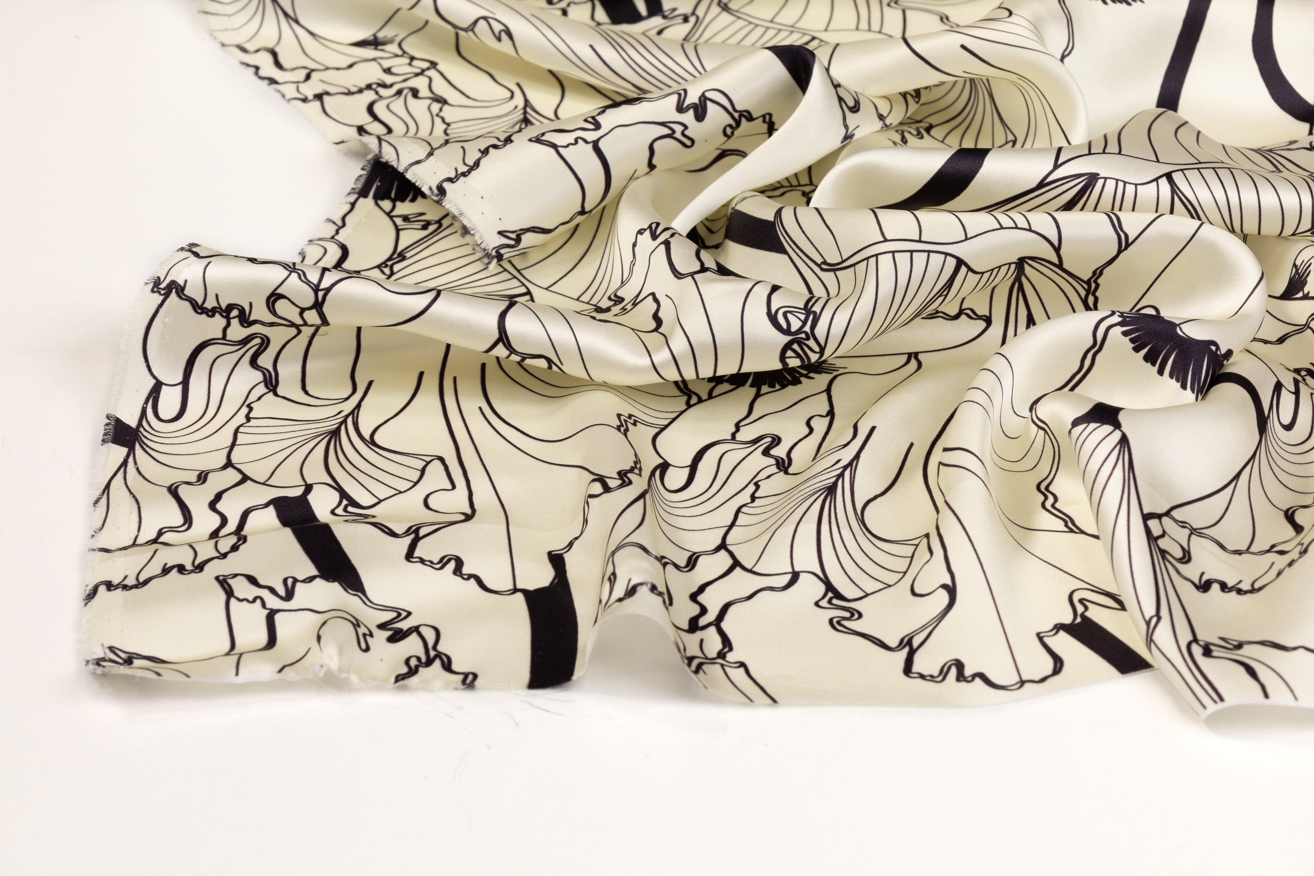 Abstract Italian Silk Charmeuse - Ivory and Black