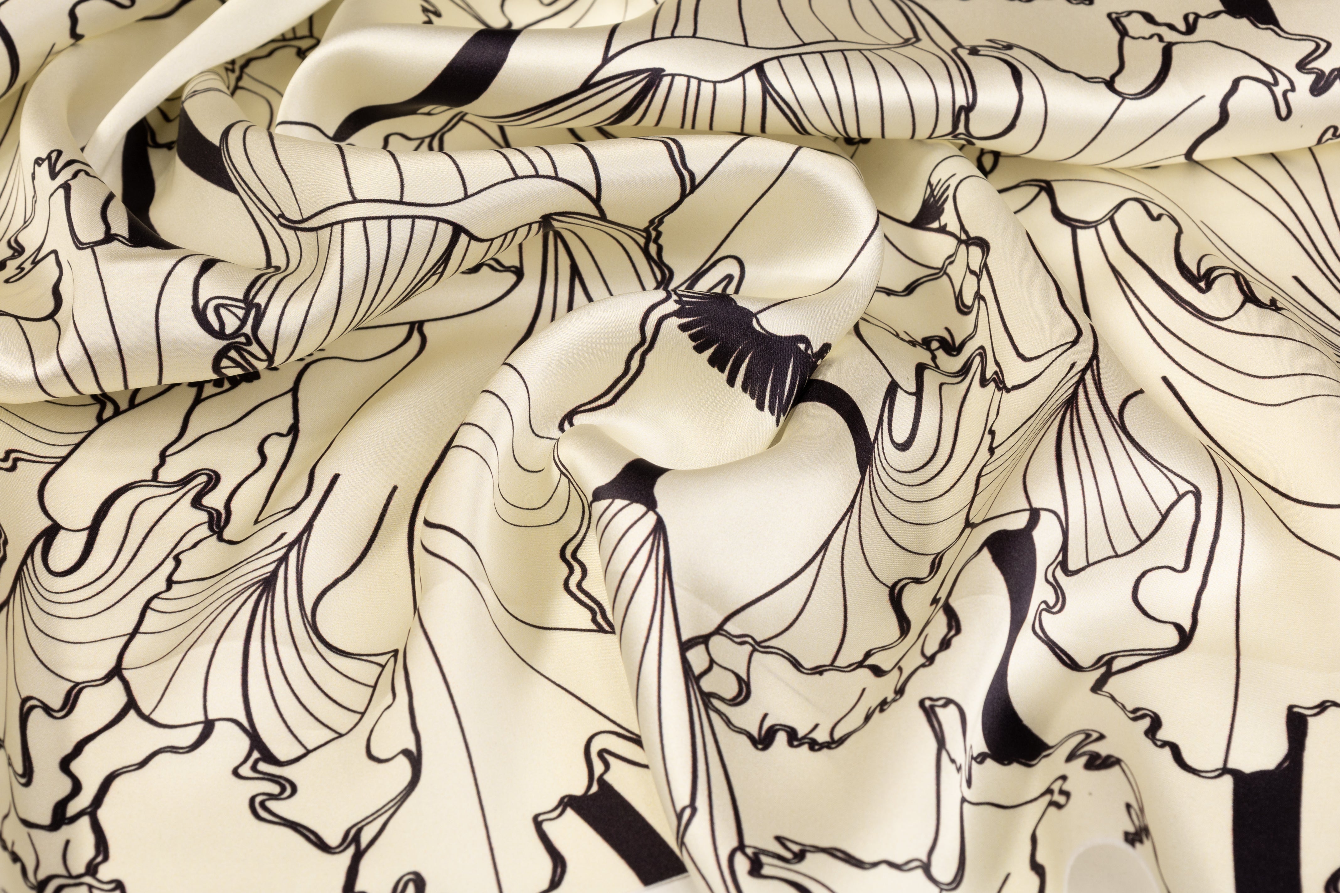 Abstract Italian Silk Charmeuse - Ivory and Black