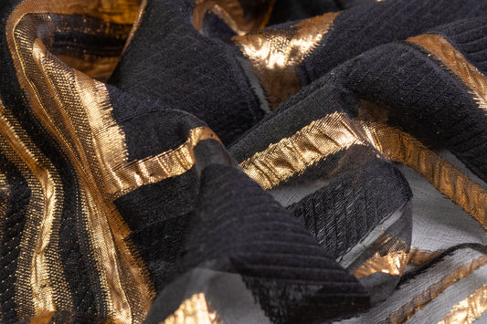 Metallic Silk and Wool Blend Fil Coupé Brocade - Black / Gold
