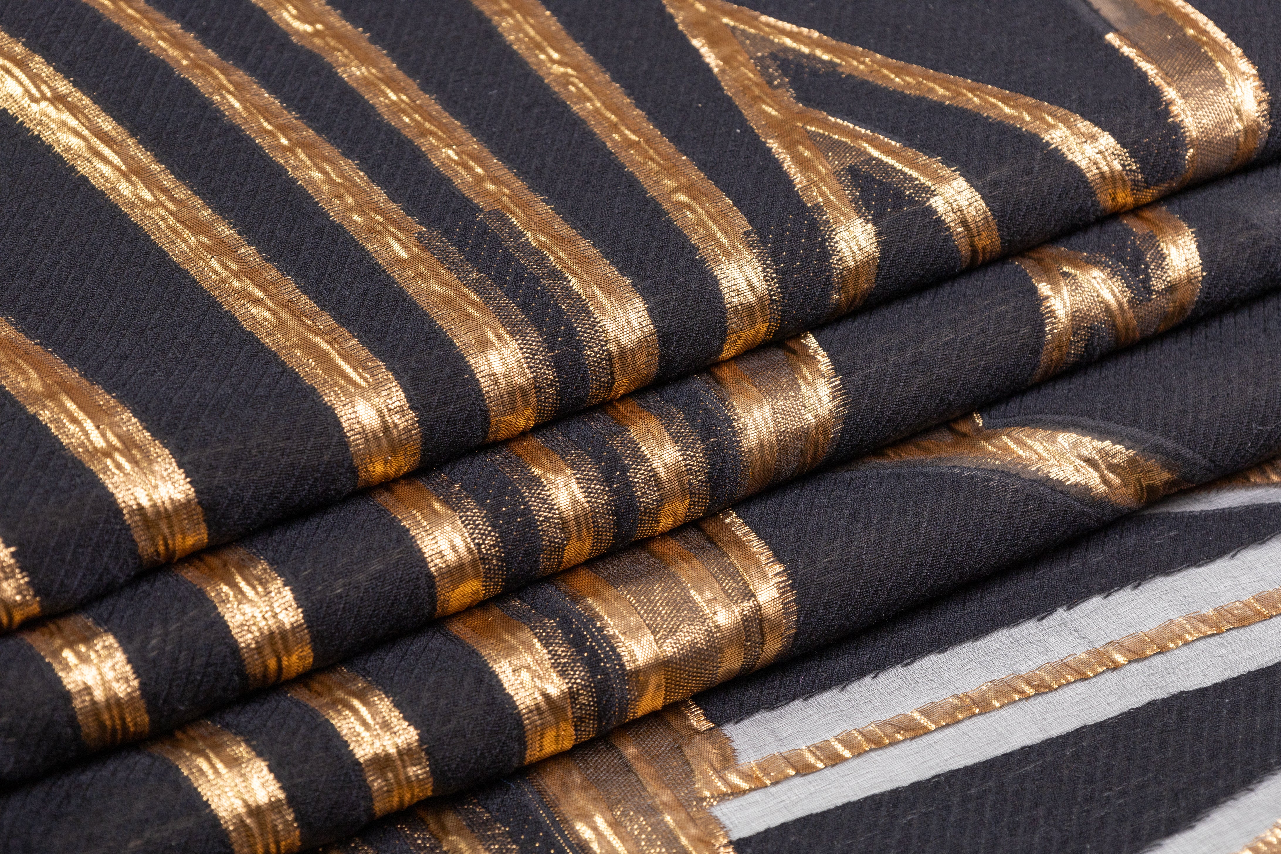 Metallic Silk and Wool Blend Fil Coupé Brocade - Black / Gold