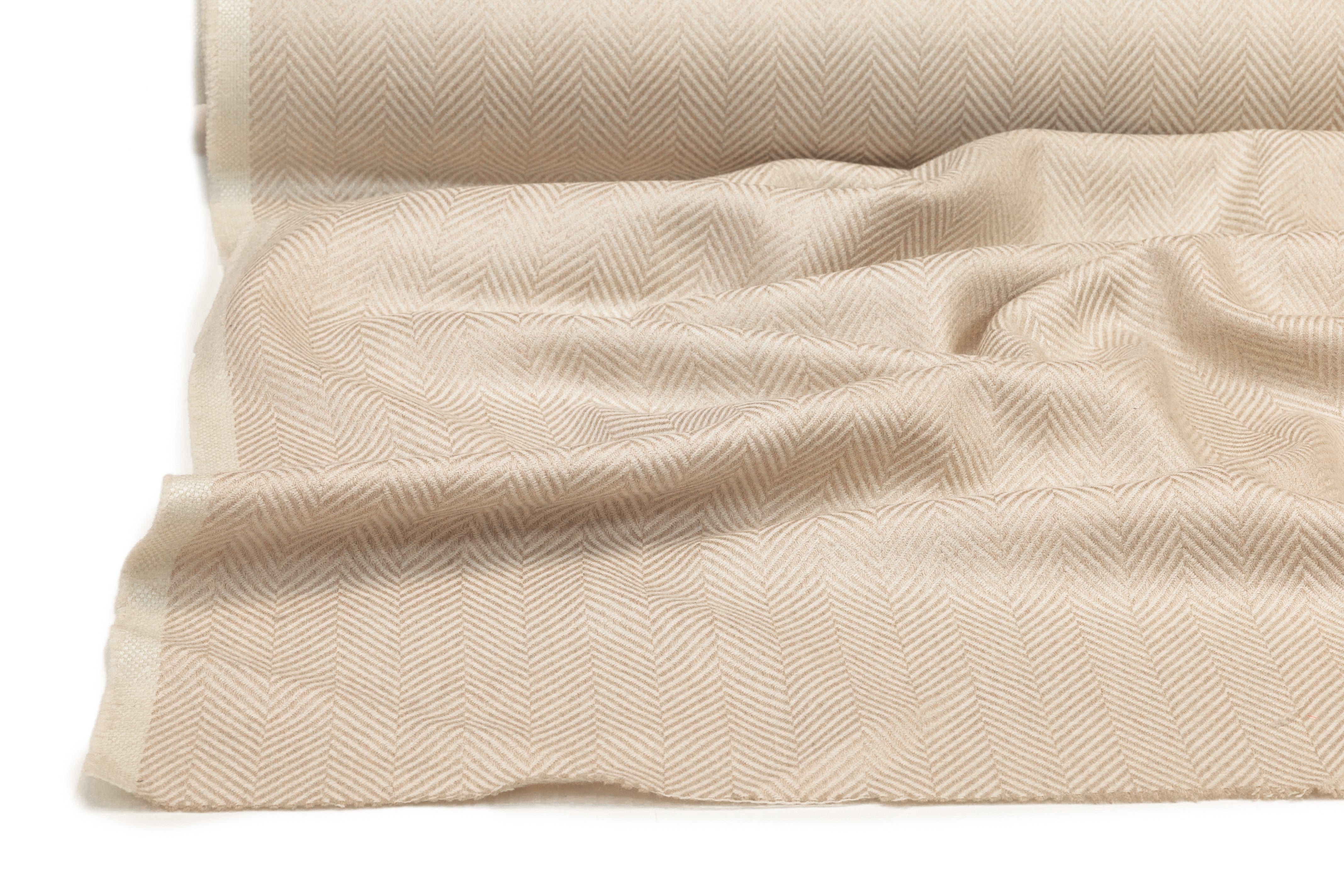 Herringbone Italian Wool - Light Beige