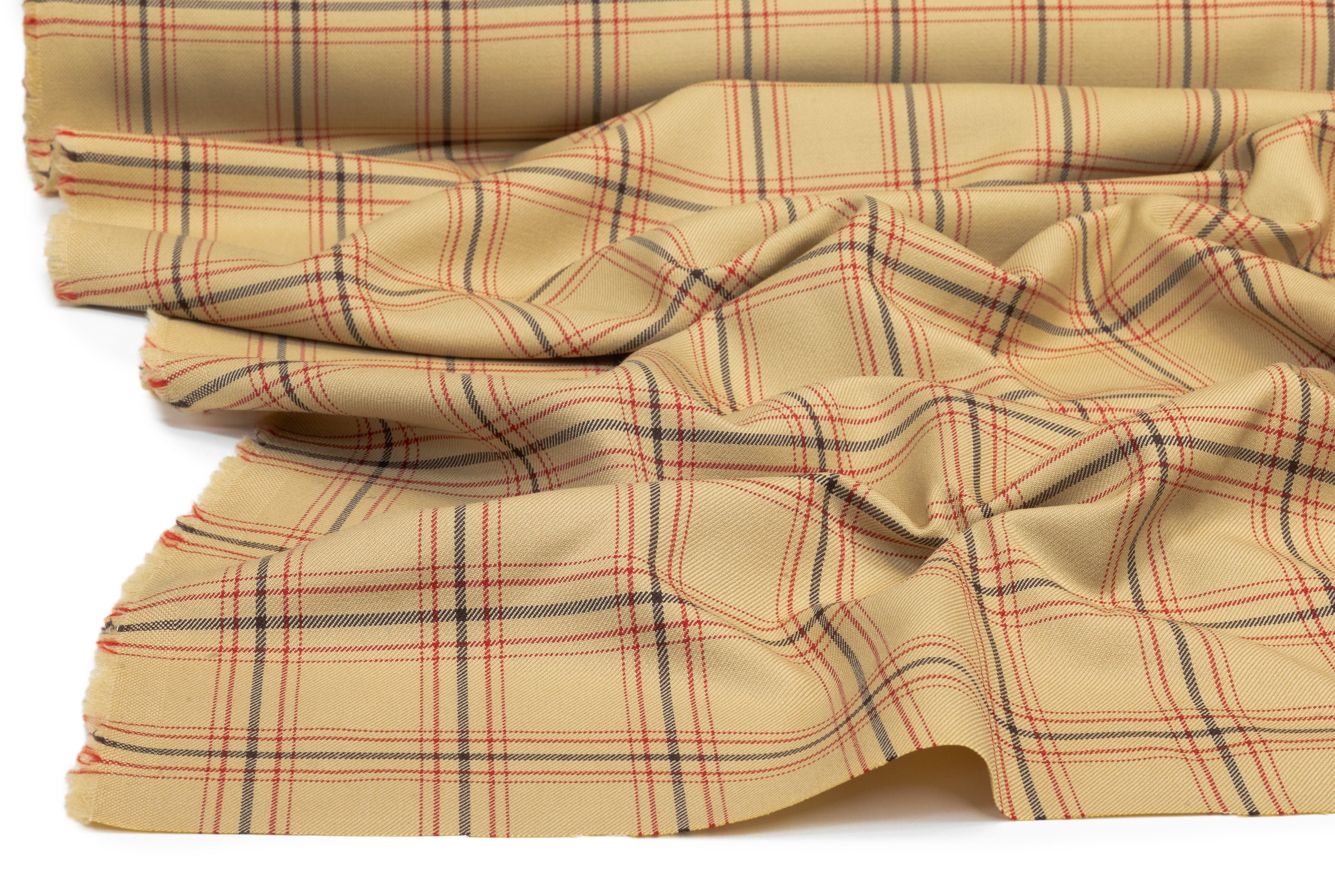 Checked Italian Wool Suiting - Beige / Red