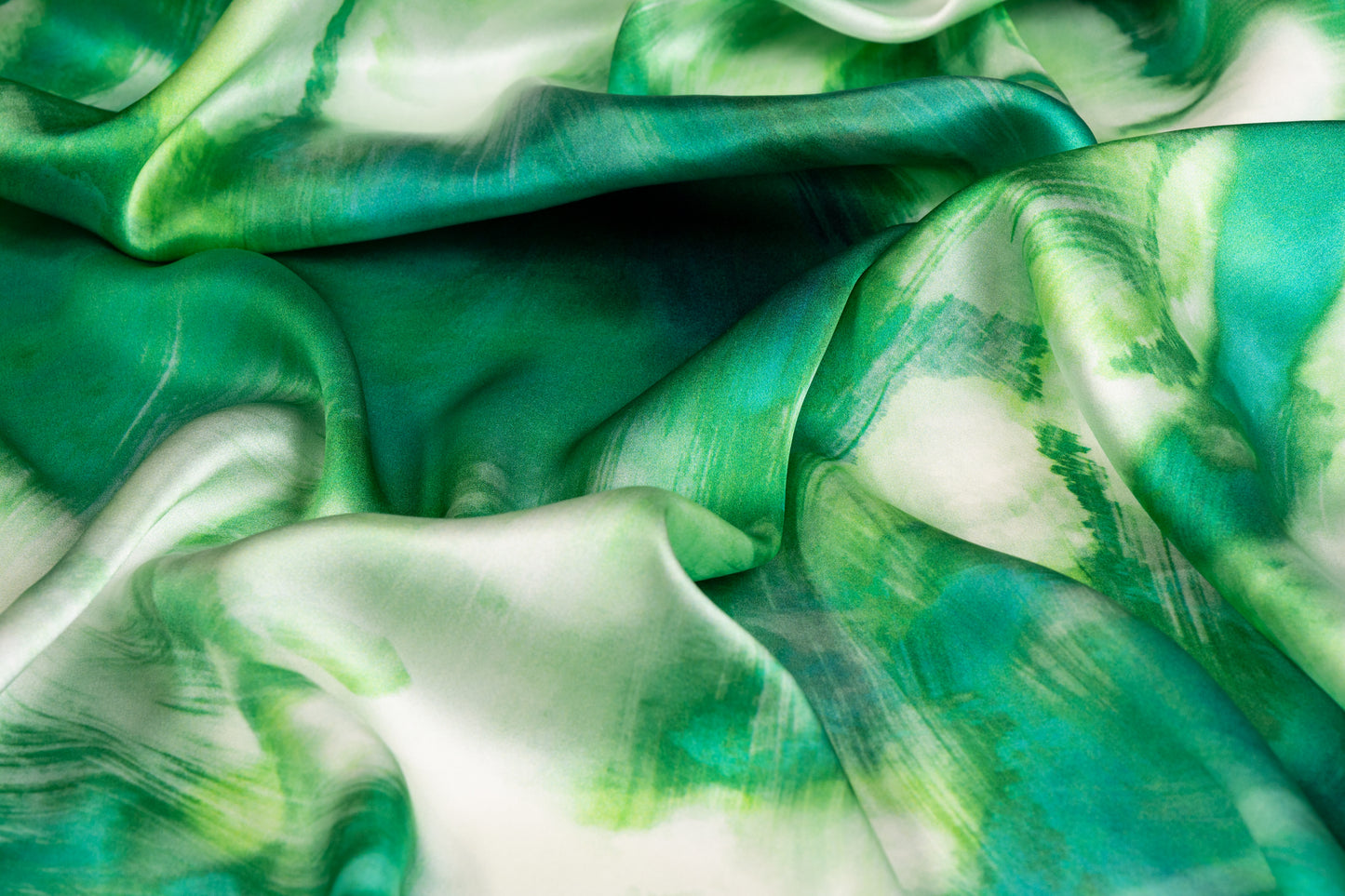 Tie-Dye Print Italian Silk Charmeuse - Green
