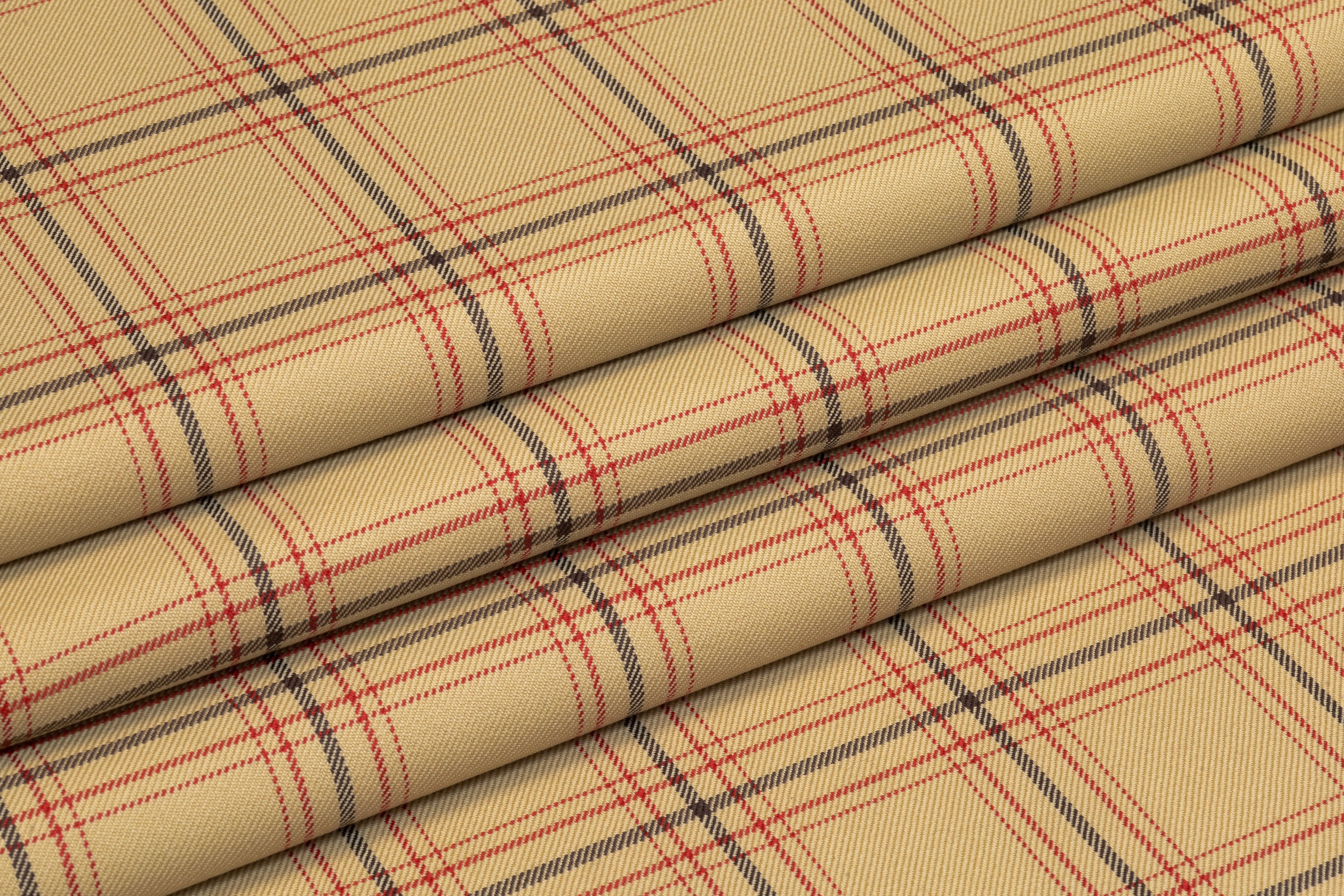Checked Italian Wool Suiting - Beige / Red