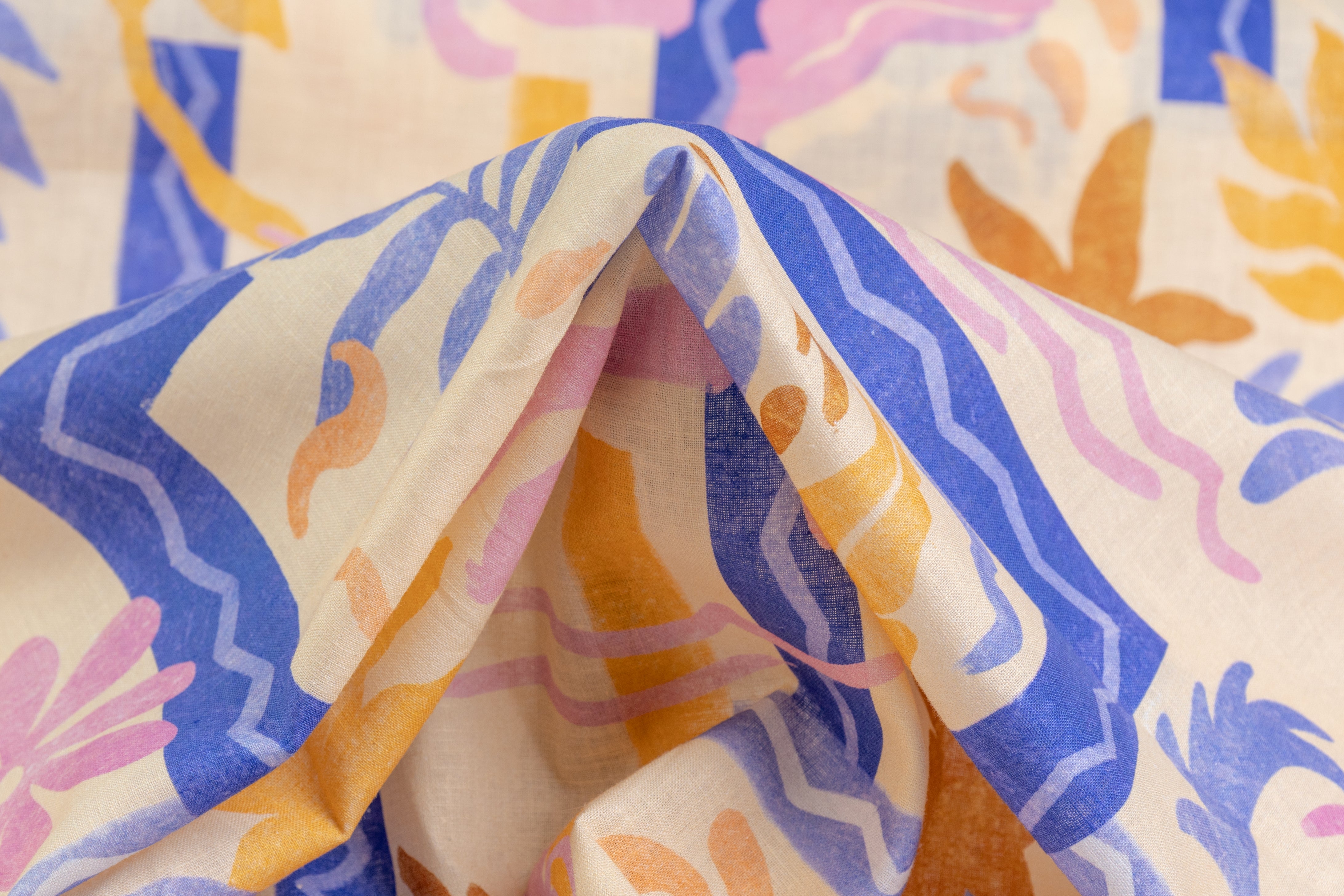 Tropical Floral Italian Linen - Yellow / Blue / Brown / Pink