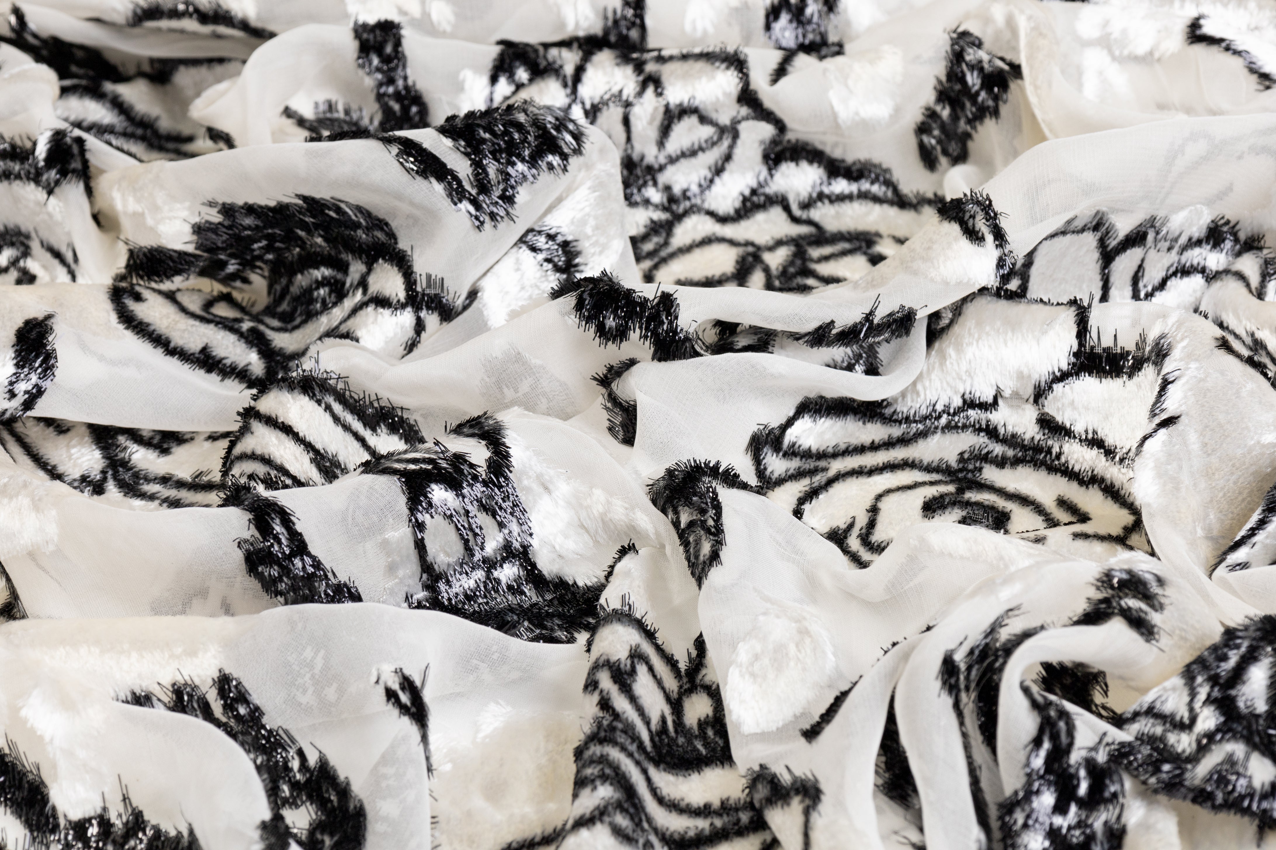 Floral Metallic Italian Silk Viscose Velvet Burnout - Black and White