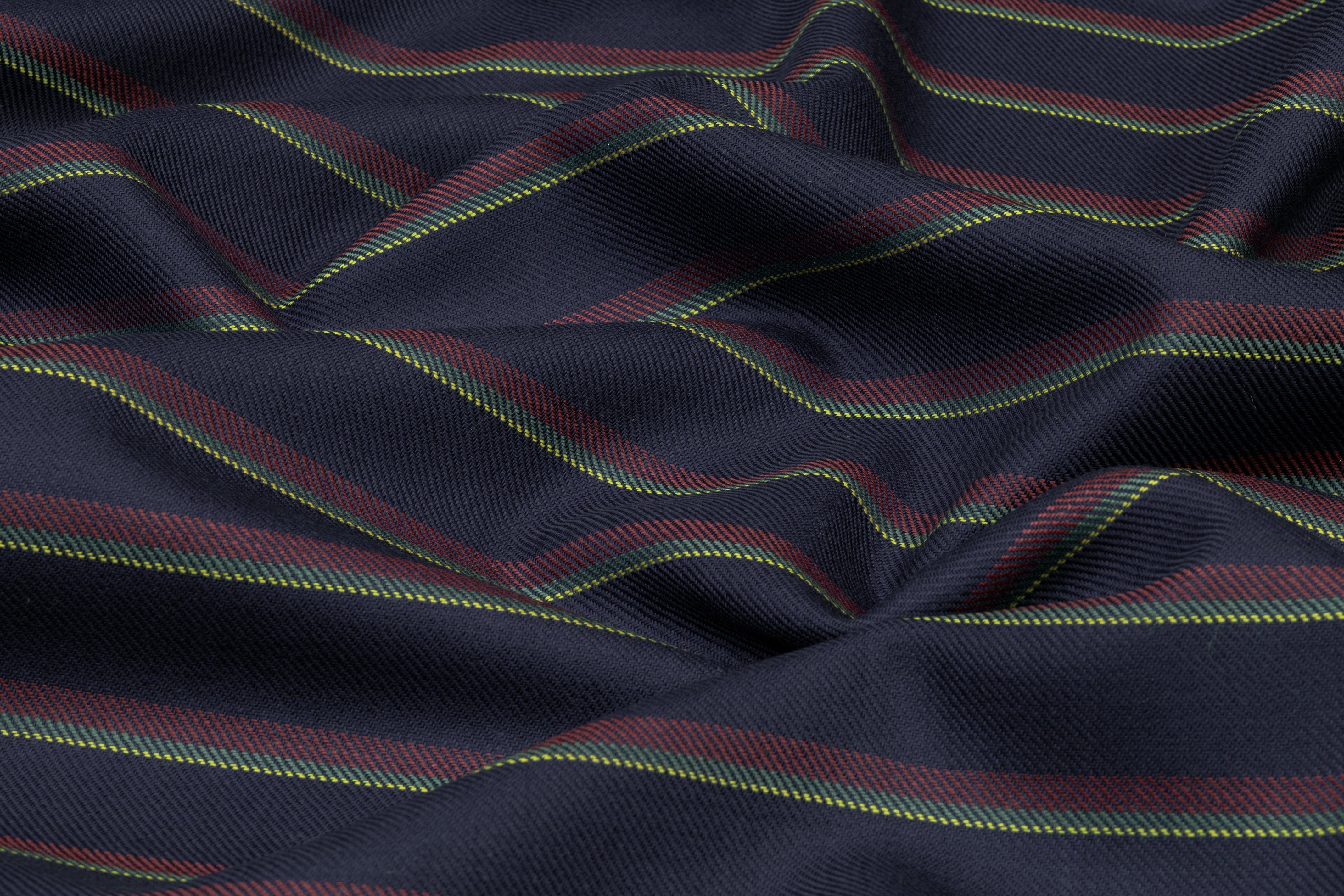 Striped Italian Wool Suiting - Navy / Red / Green / Yellow
