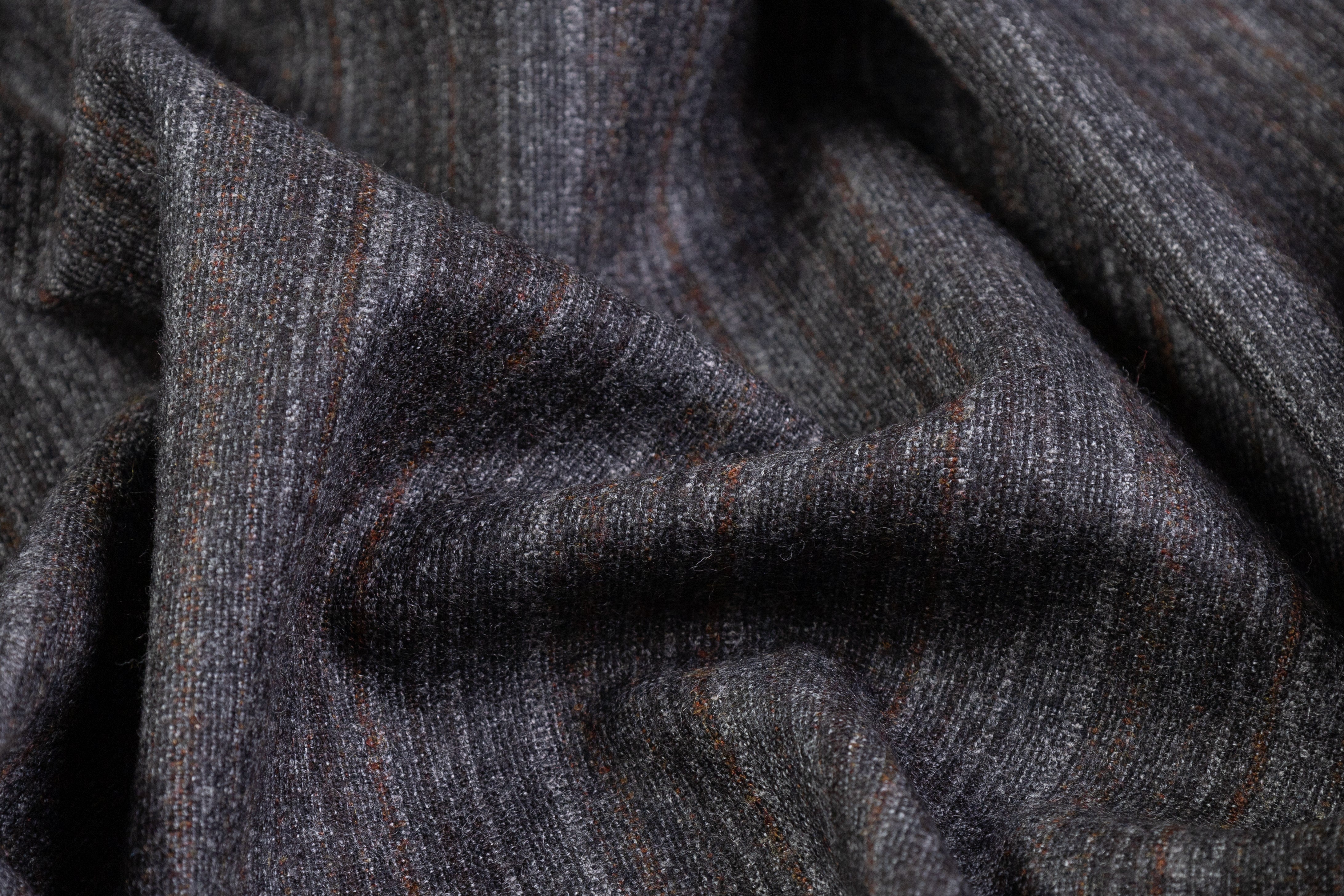 Striped Italian Wool Flannel Suiting - Charcoal Gray / Brown