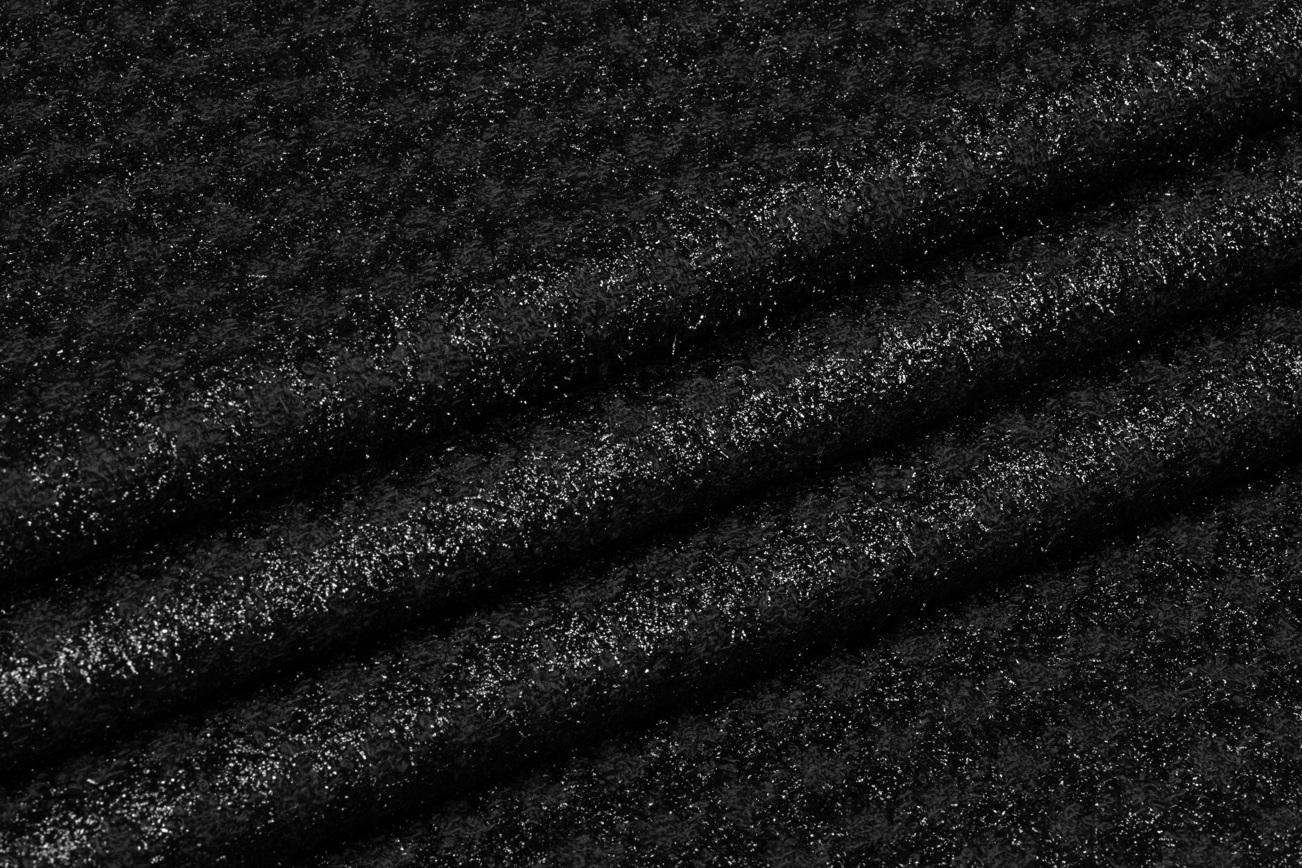 Checked Metallic Italian Wool Tweed - Black