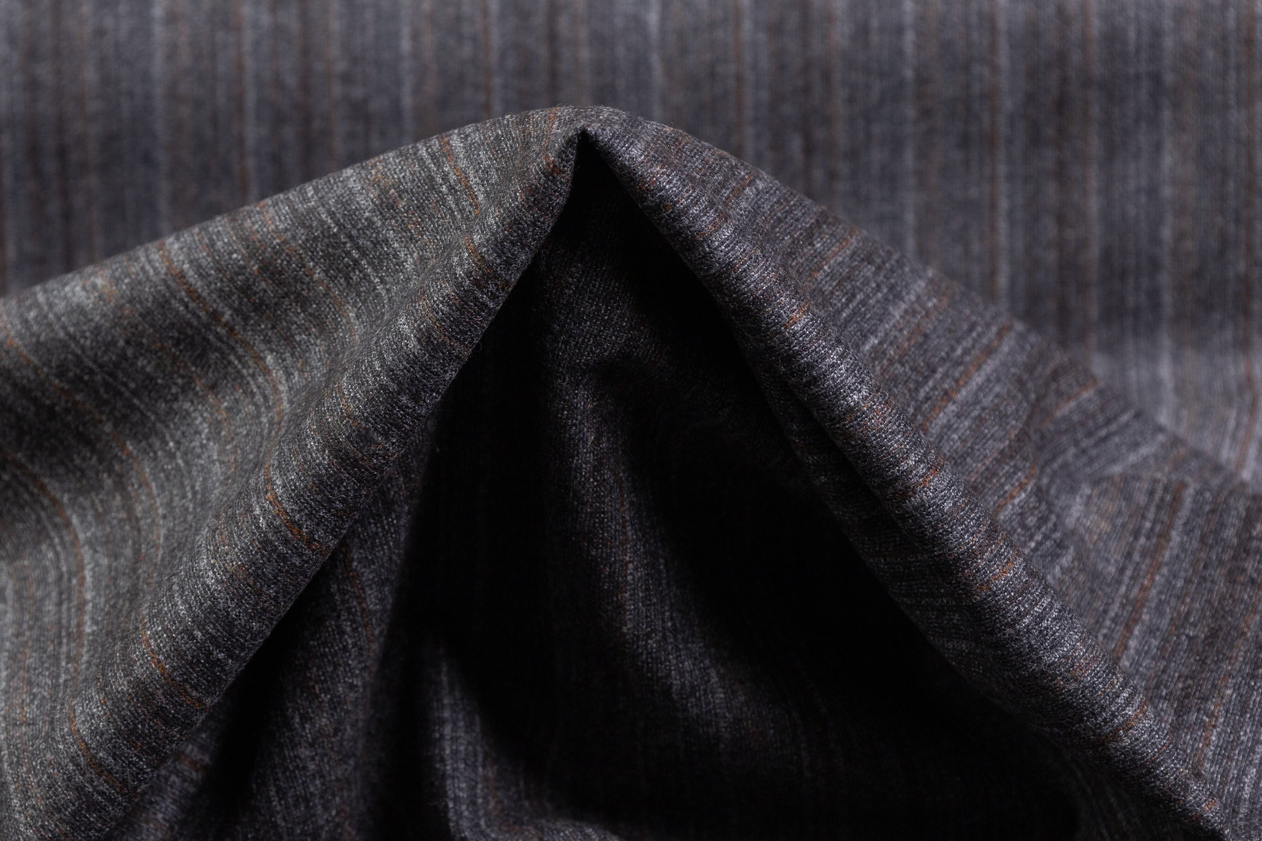 Striped Italian Wool Flannel Suiting - Charcoal Gray / Brown