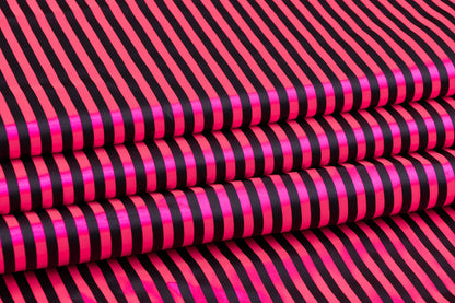 Striped Poly Acetate Satin - Pink and Black