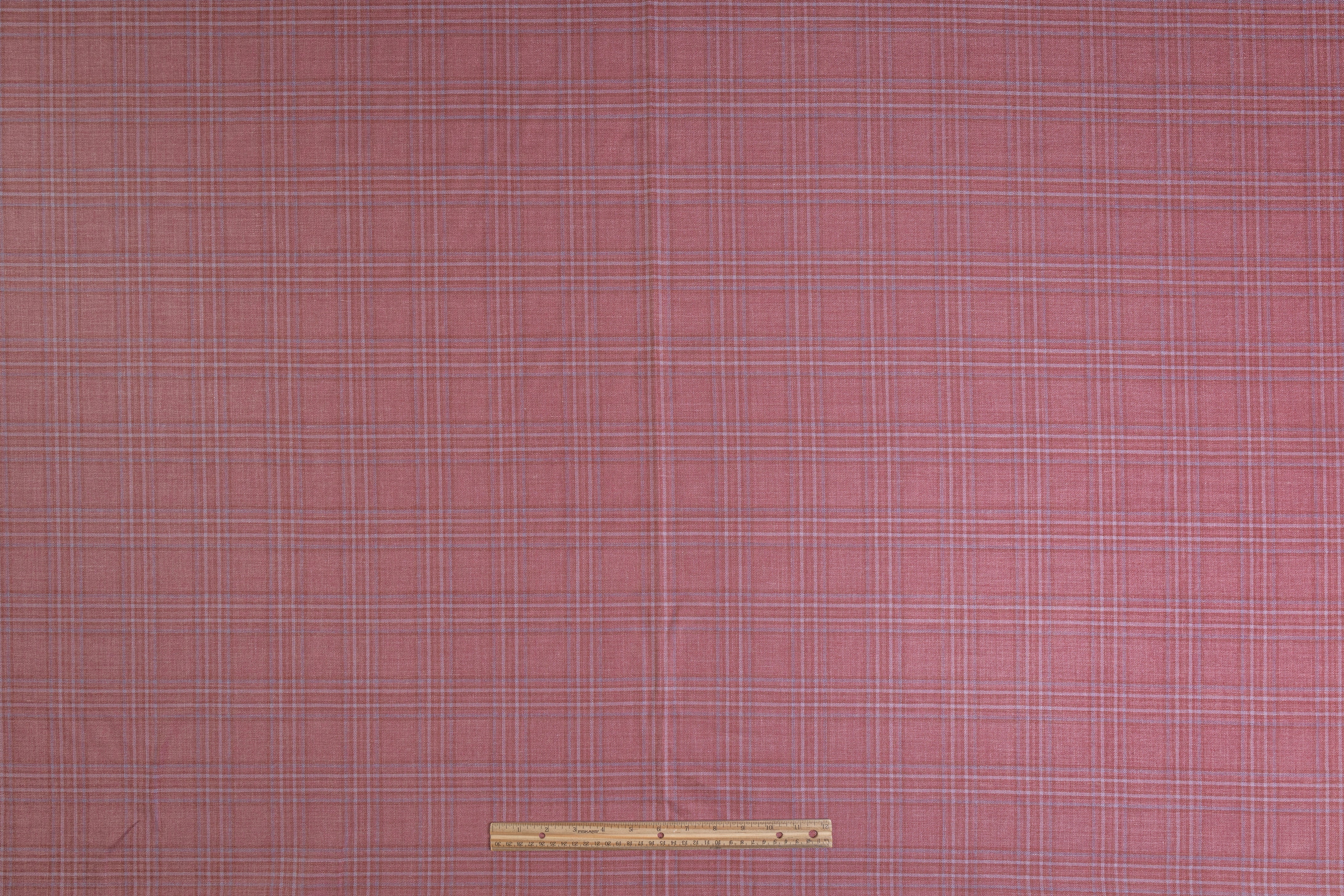 Plaid Italian Wool Suiting - Brick Red / Blue
