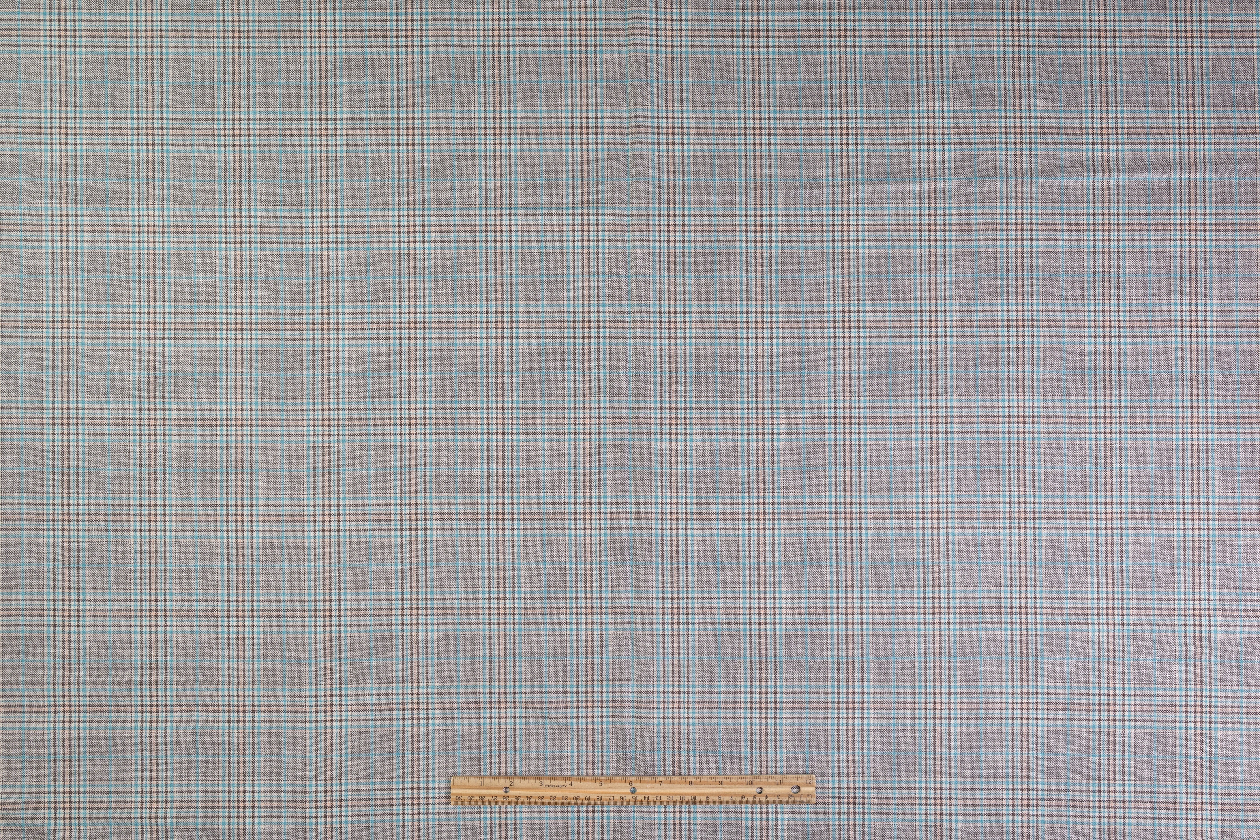Checked Italian Wool Suiting - Gray / Brown / Blue