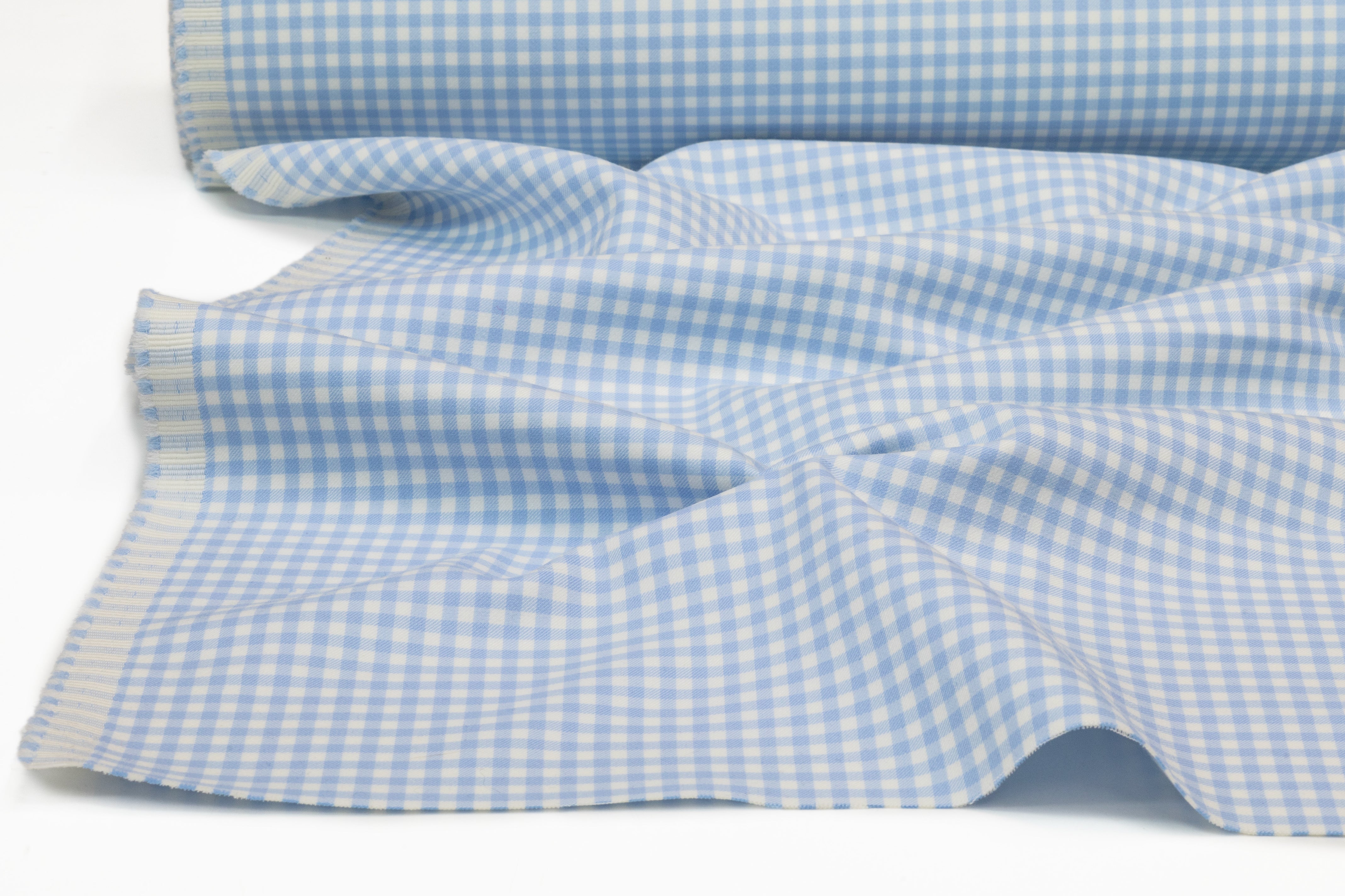 Double Faced Gingham Checked Wool Coating - Carolina Blue