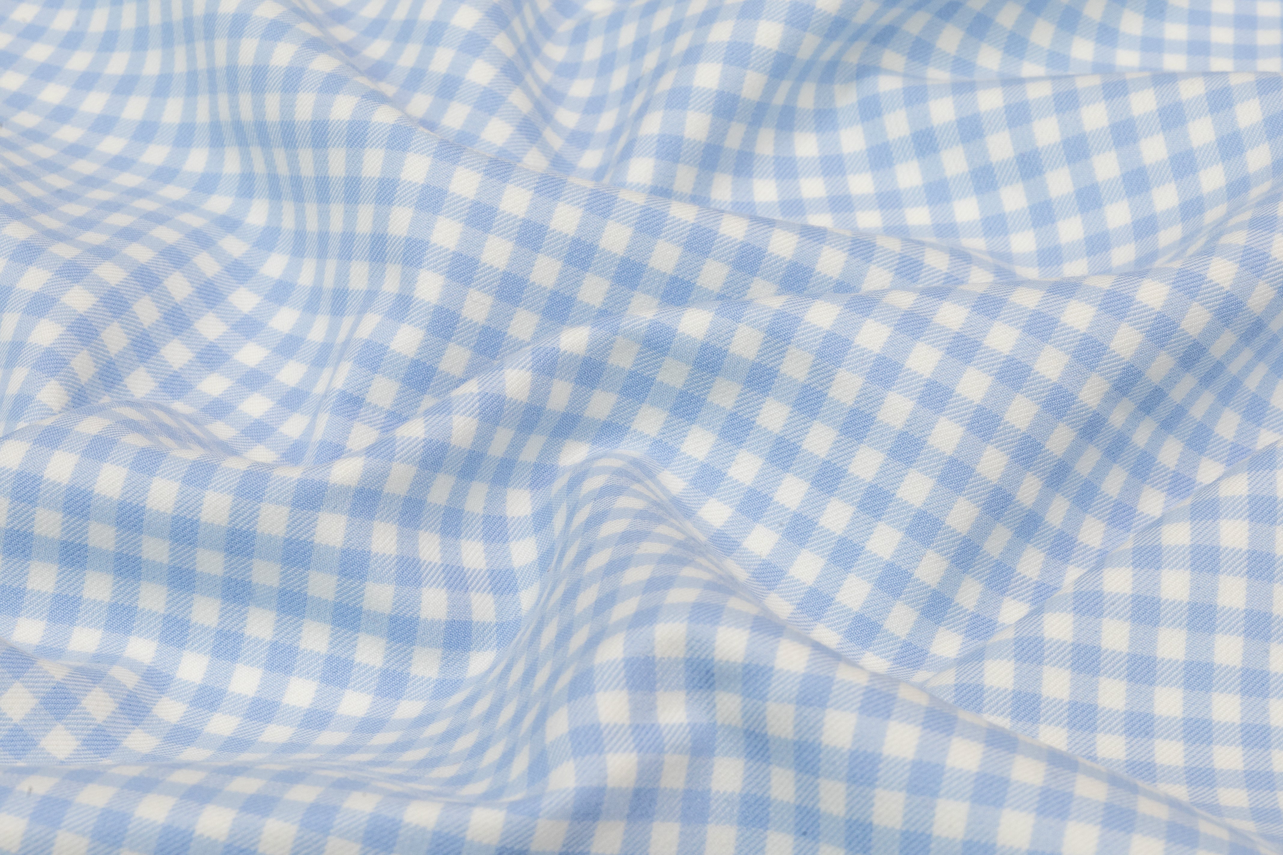 Double Faced Gingham Checked Wool Coating - Carolina Blue