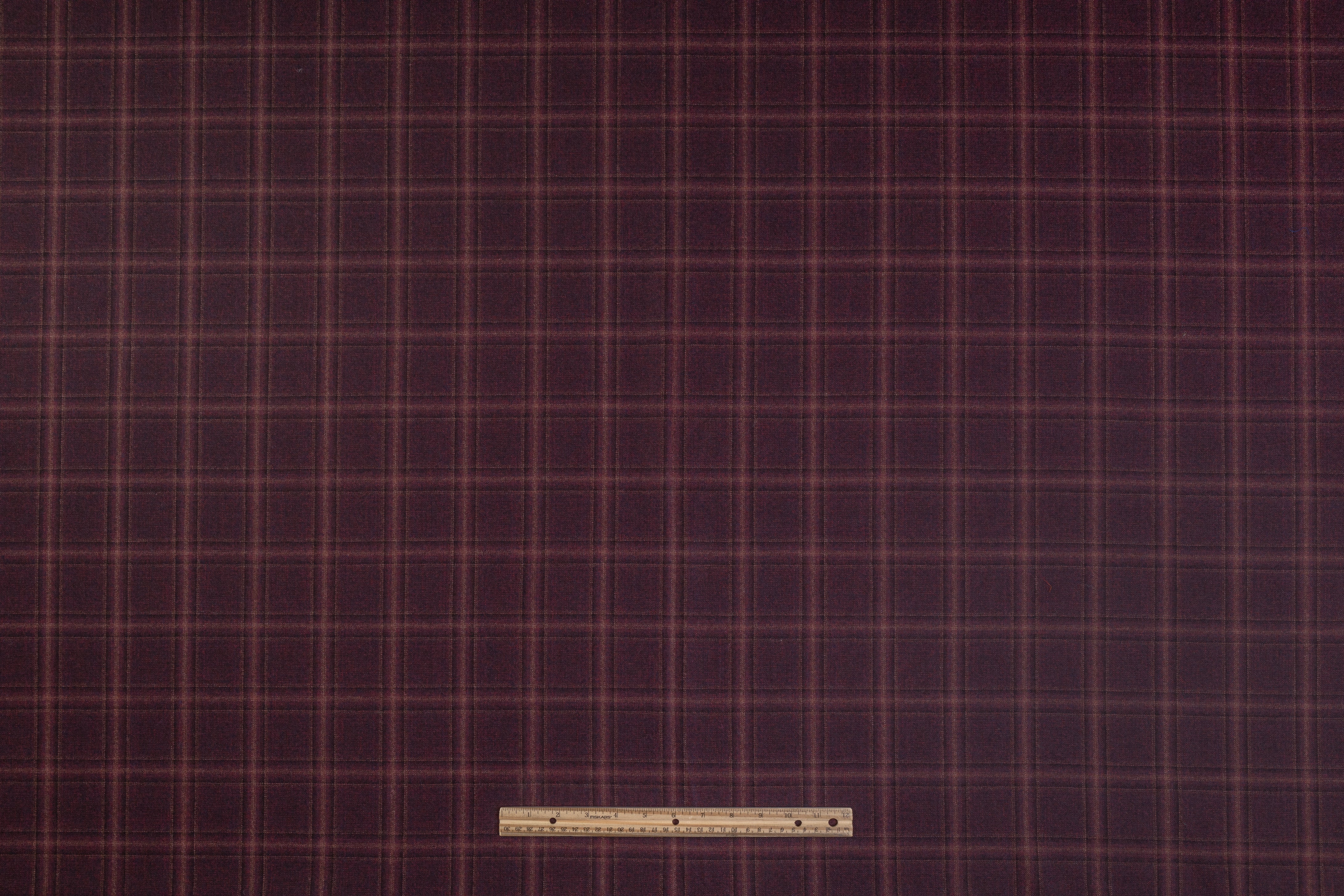 Checked Italian Wool Suiting - Burgundy / Brown
