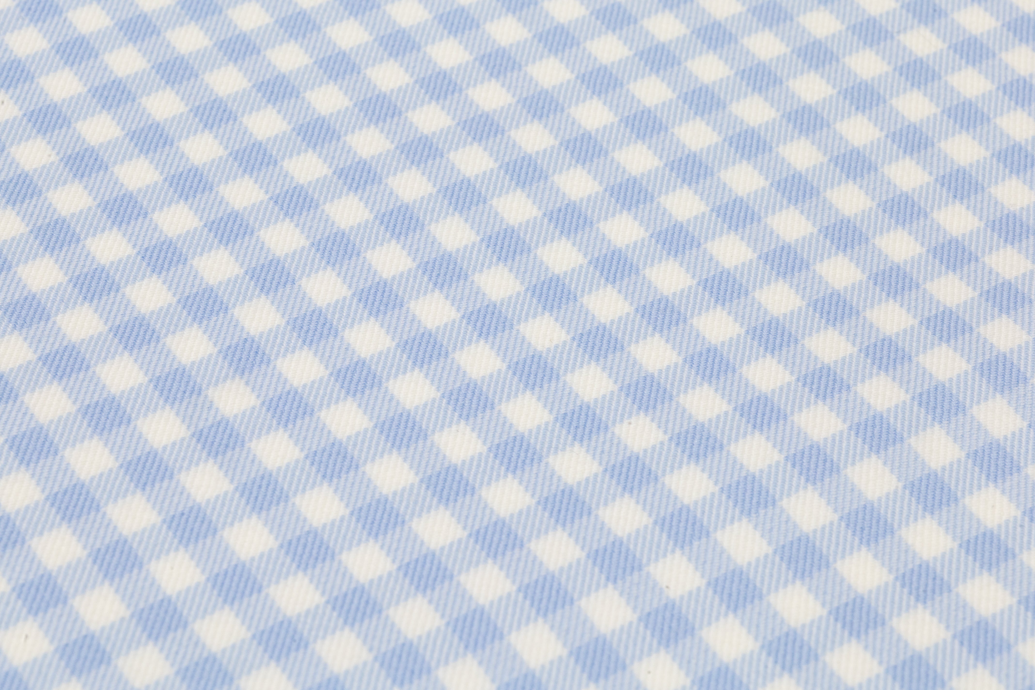 Double Faced Gingham Checked Wool Coating - Carolina Blue