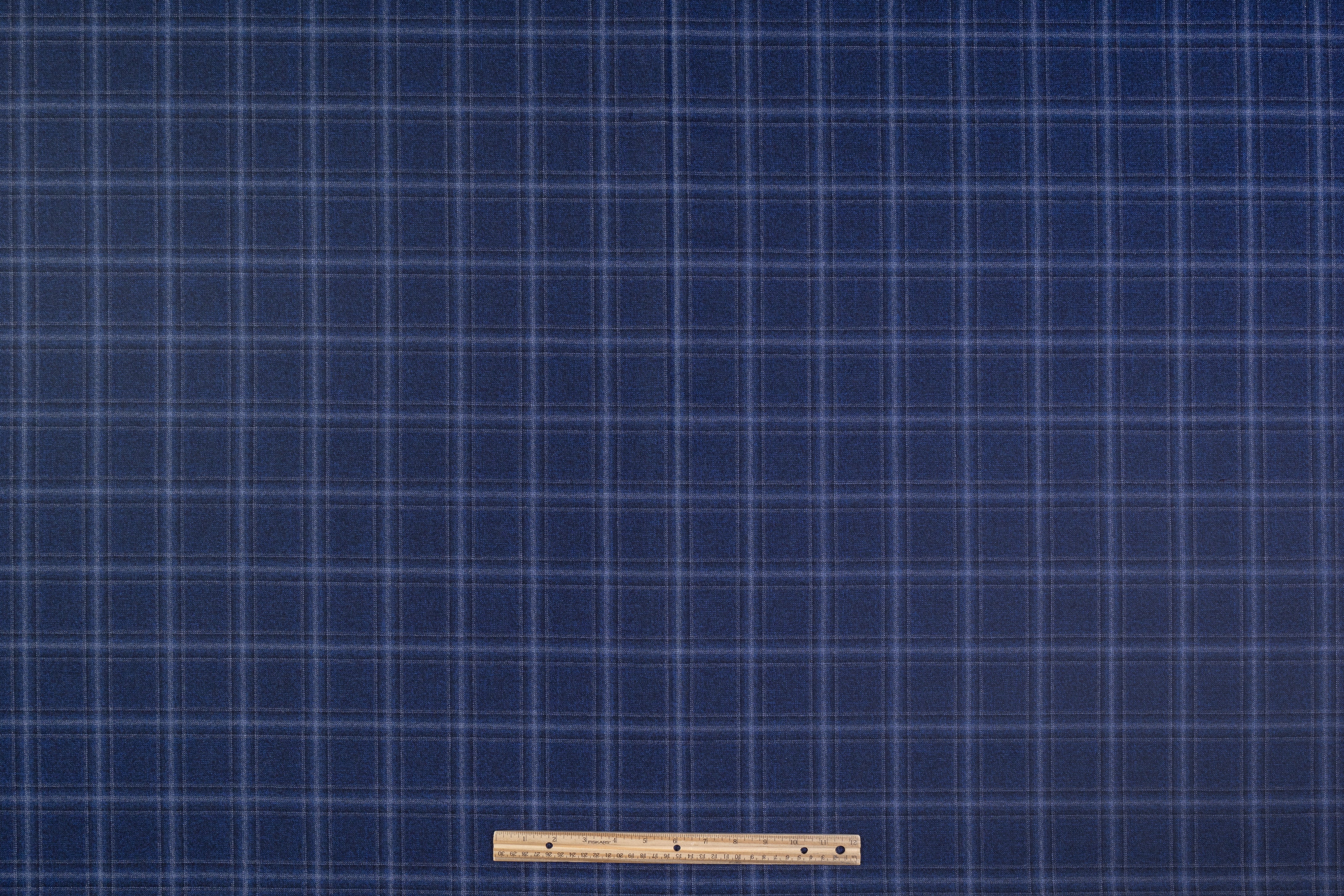 Checked Italian Wool Suiting - Navy Blue