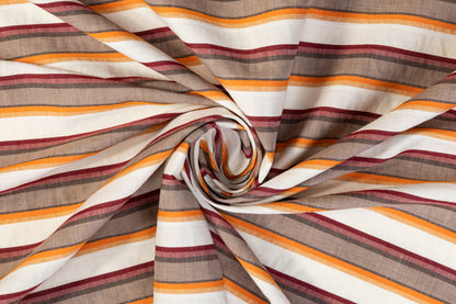 Striped Italian Linen - Orange, Burgundy, Brown