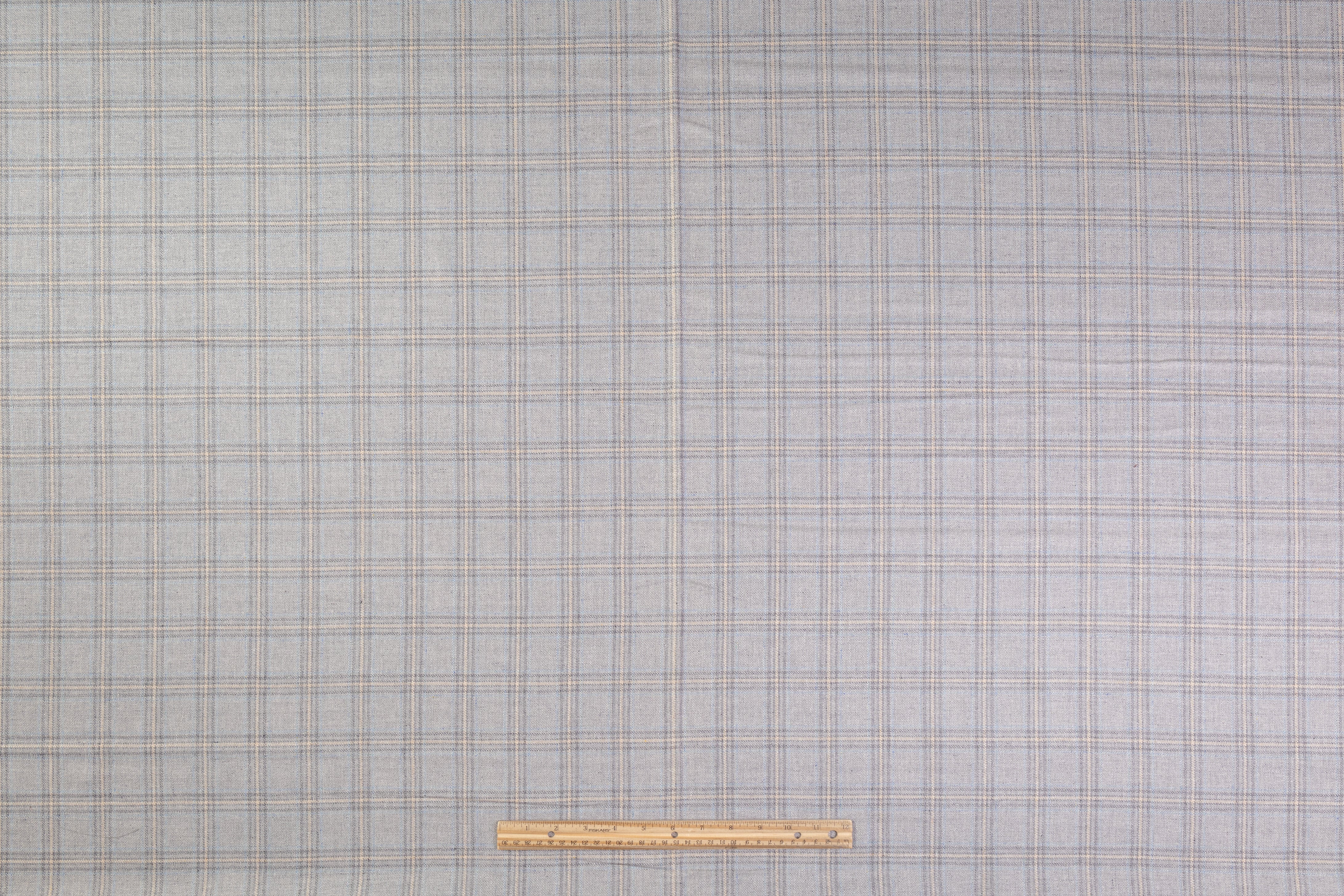 Checked Italian Silk and Wool Suiting - Gray / Blue / Ivory