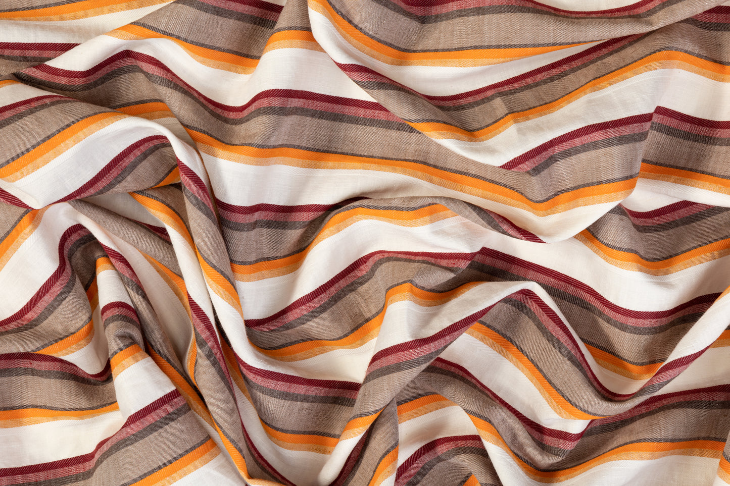 Striped Italian Linen - Orange, Burgundy, Brown